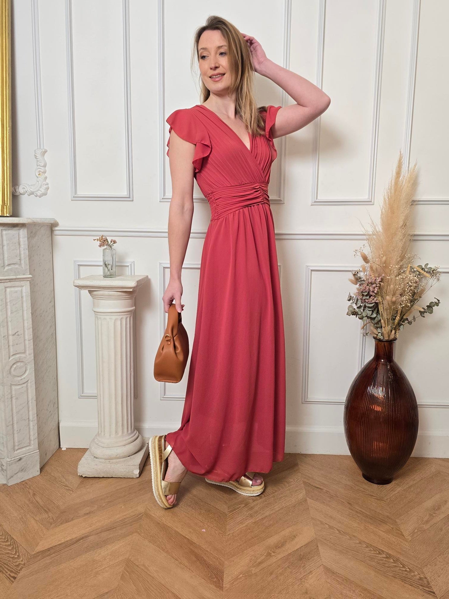 Robe longue rose terracotta vue de dos femme – La Chica