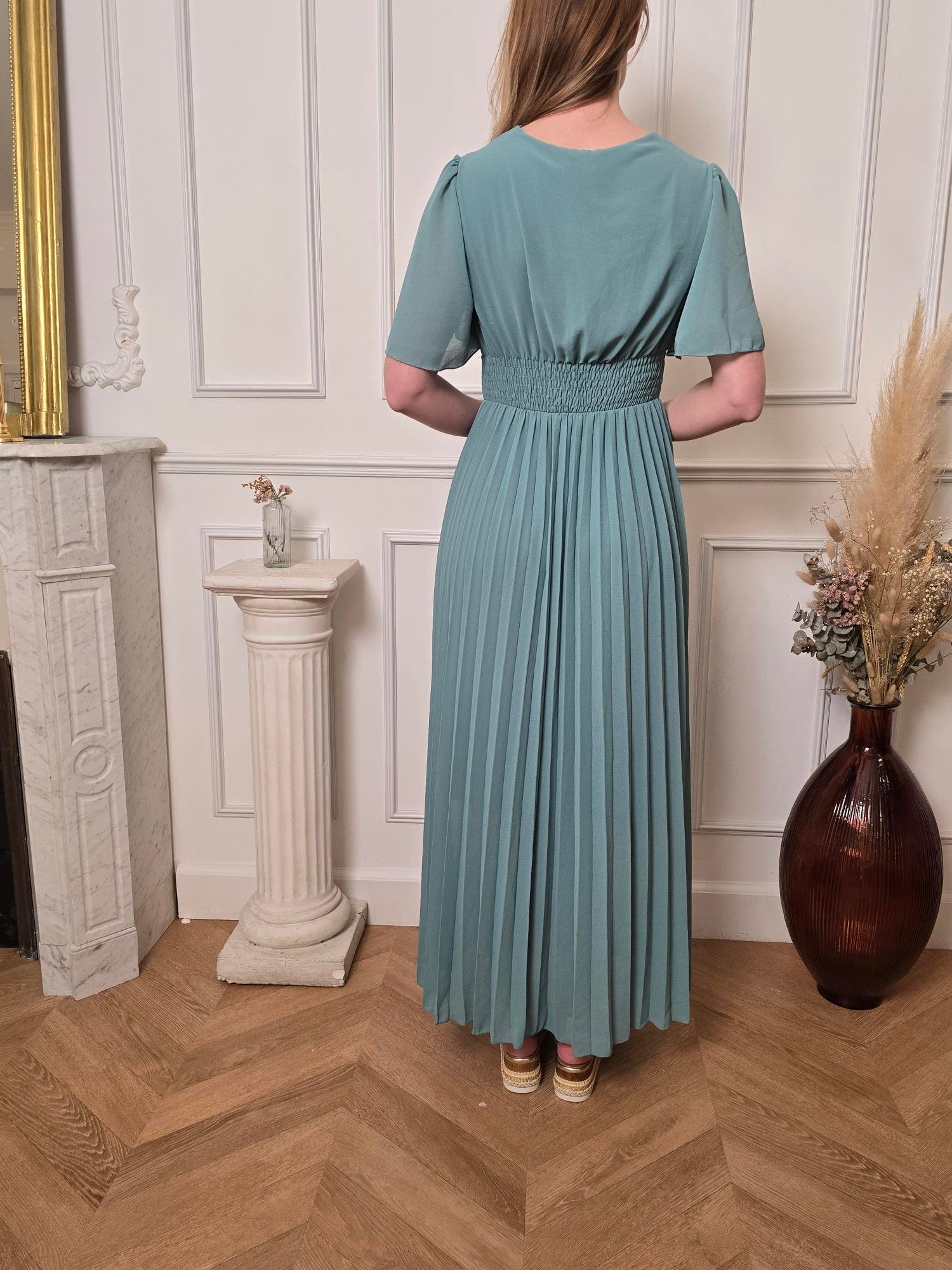 Robe longue vert d'eau détail – La Chica