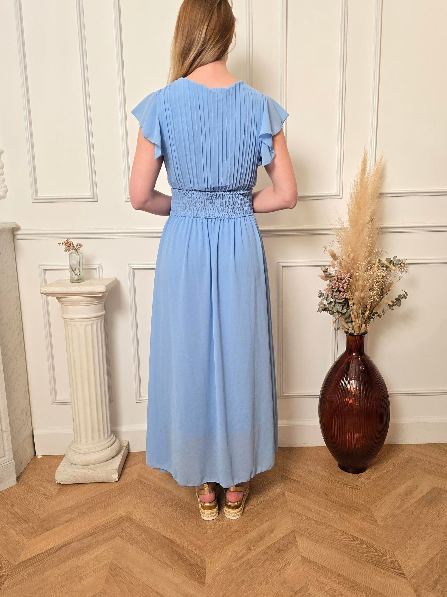 Robe longue bleu ciel détail – La Chica