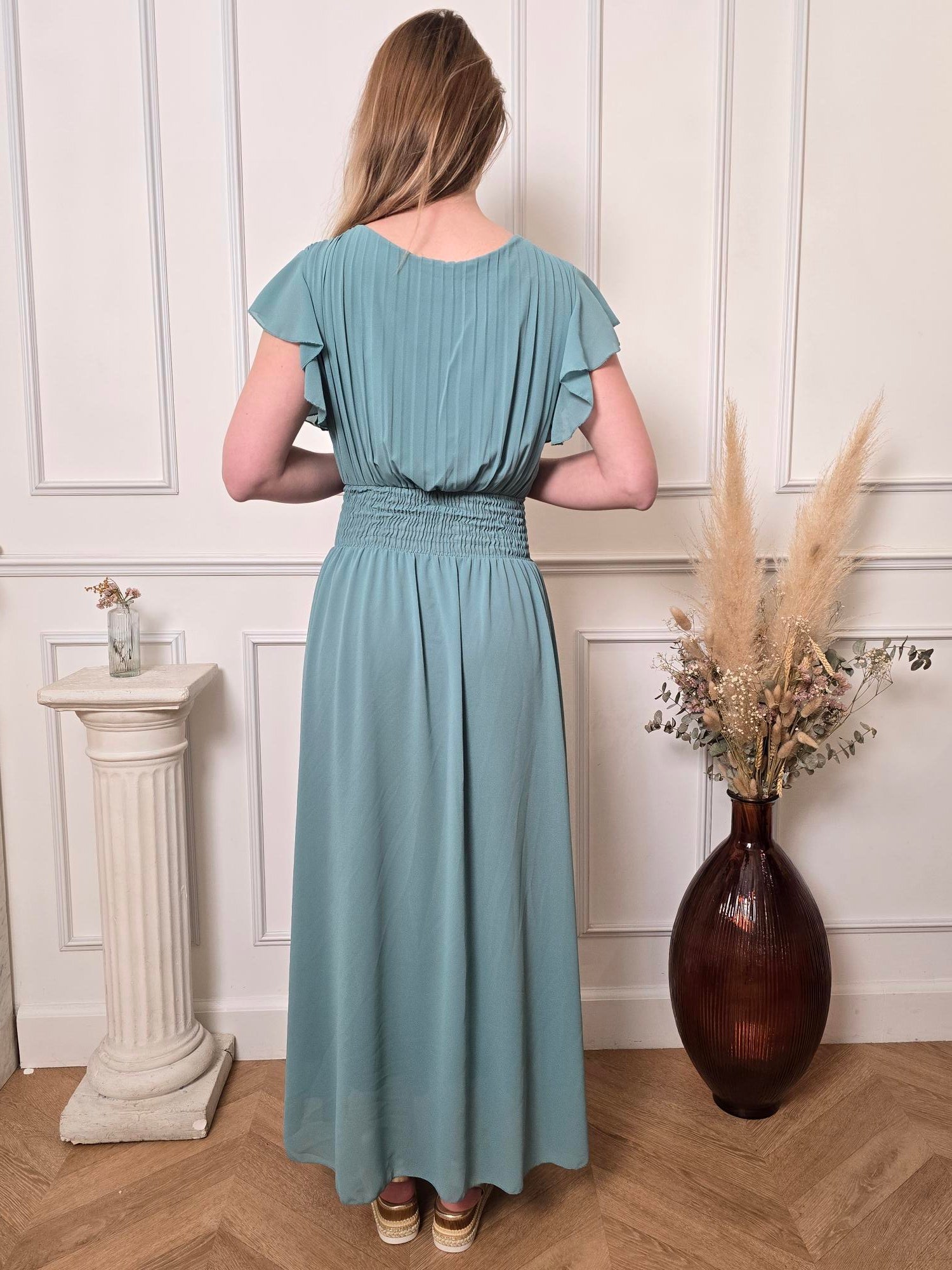 Robe longue bleu céladon détail – La Chica