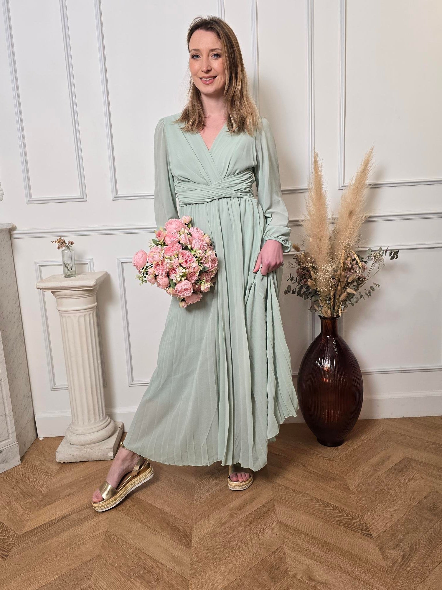 Robe longue vert menthe détail – La Chica
