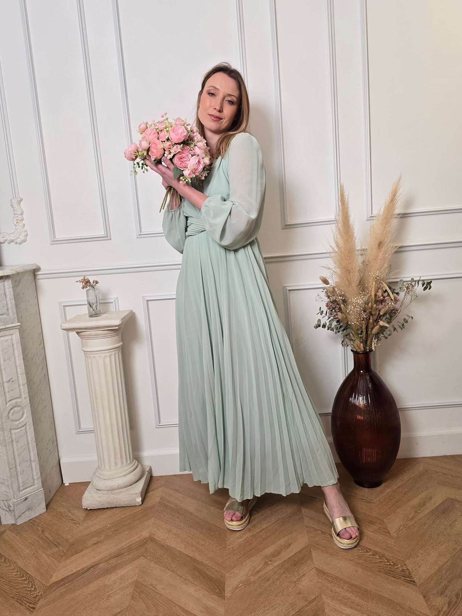 Robe longue vert menthe détail – La Chica