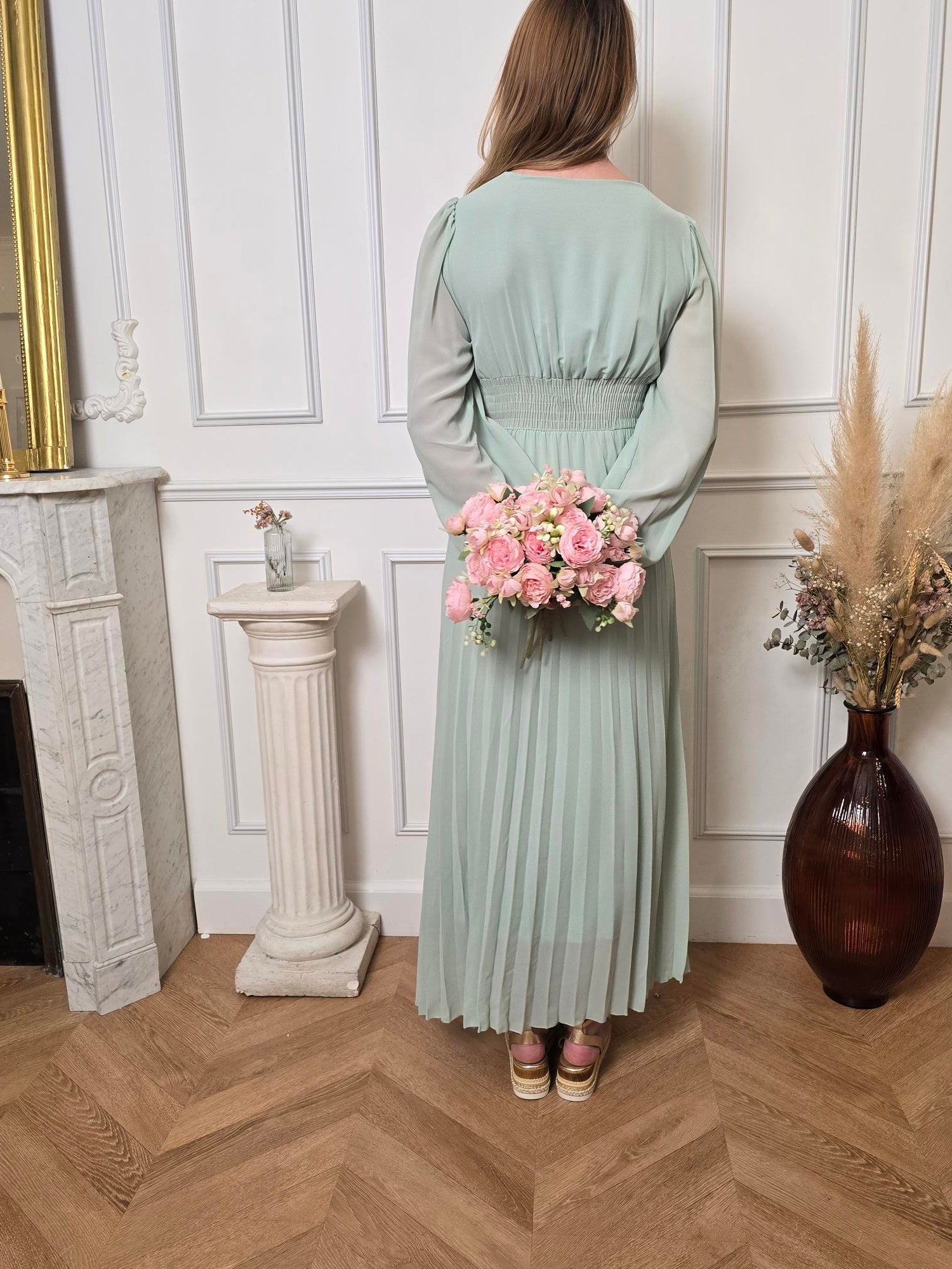 Robe longue vert menthe détail – La Chica