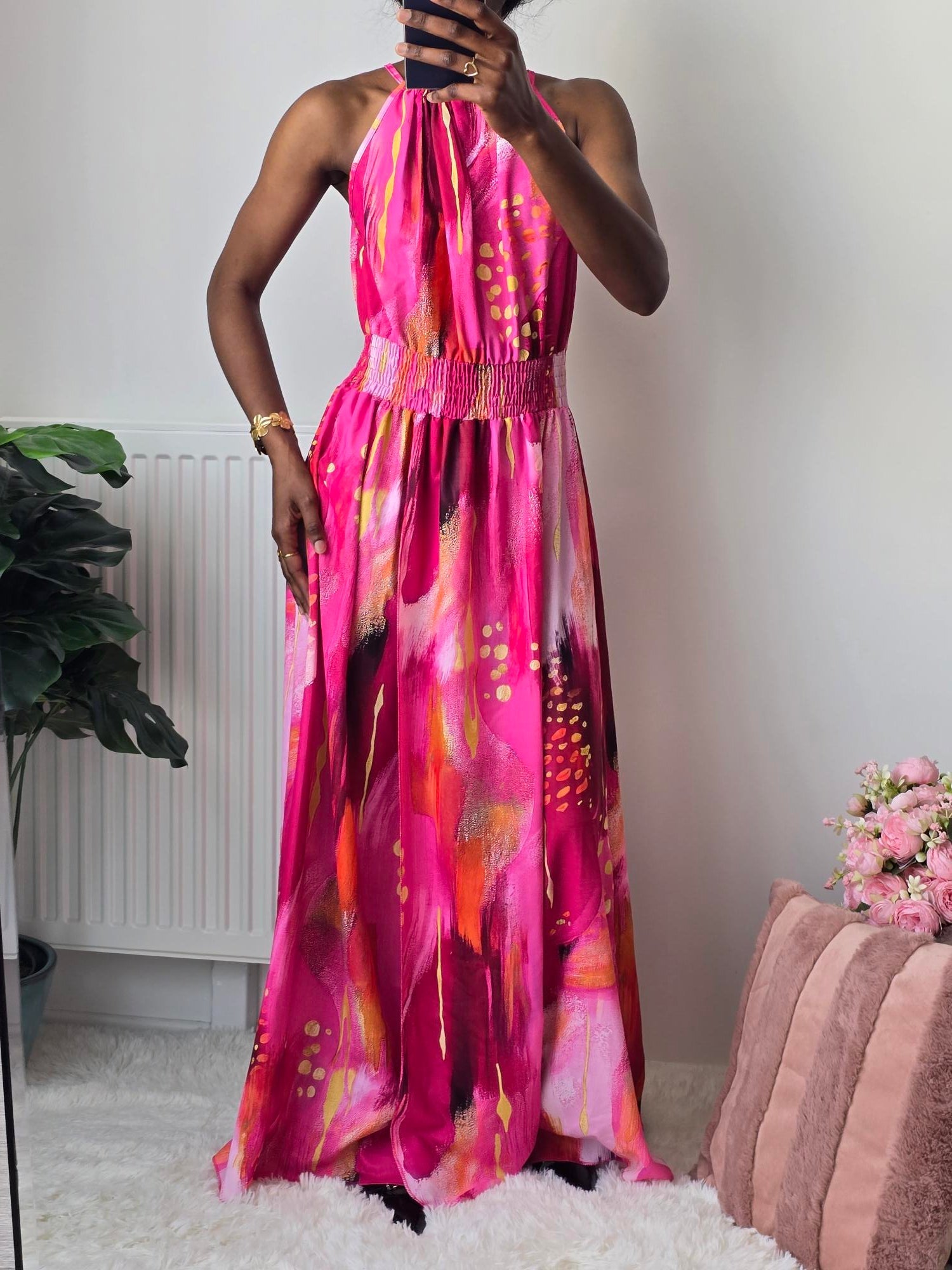 Robe longue fluide imprimé artistique ✦ Rose La Chica