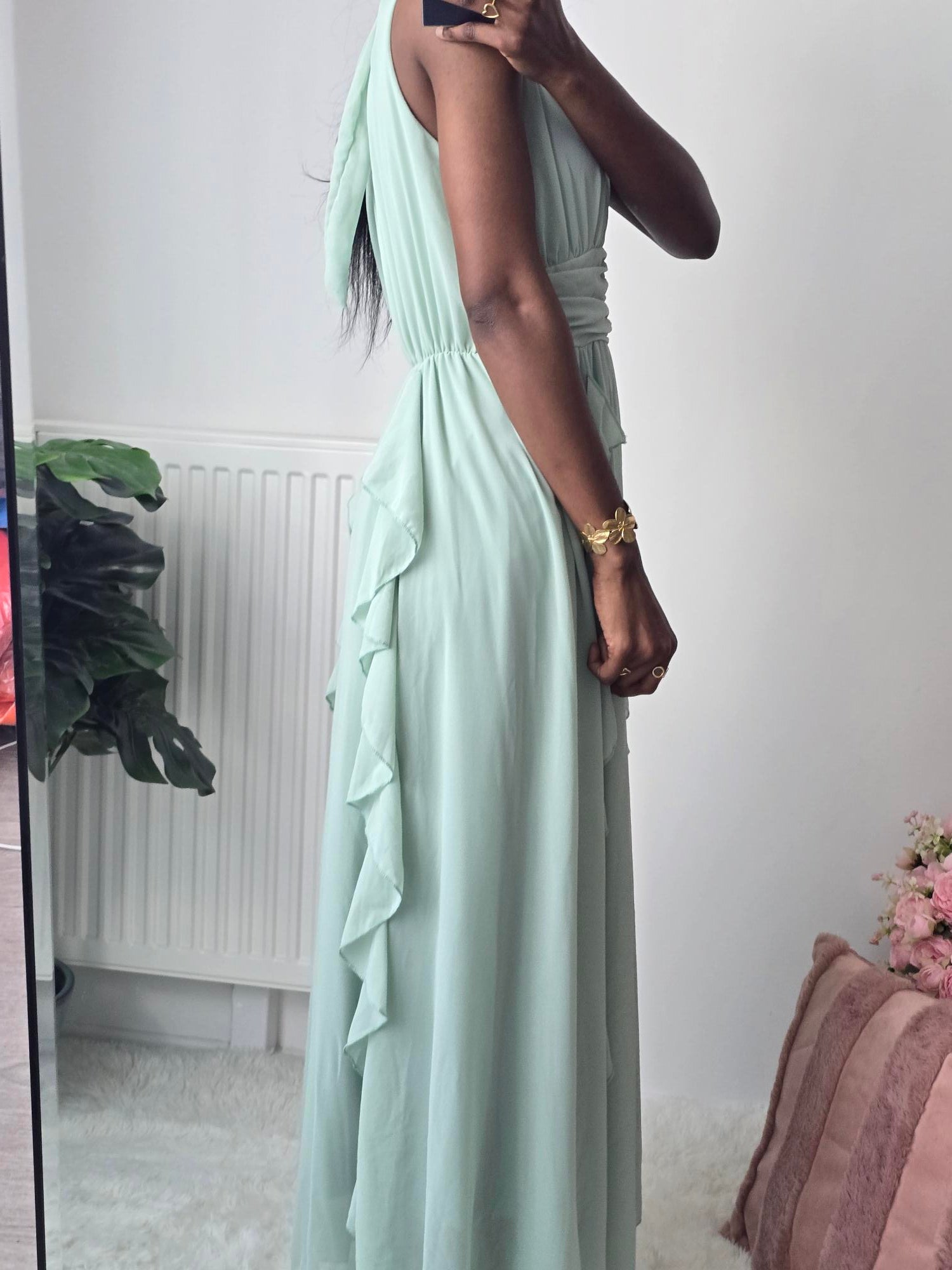 Robe longue fluide à volants ✦ Vert d’eau La Chica