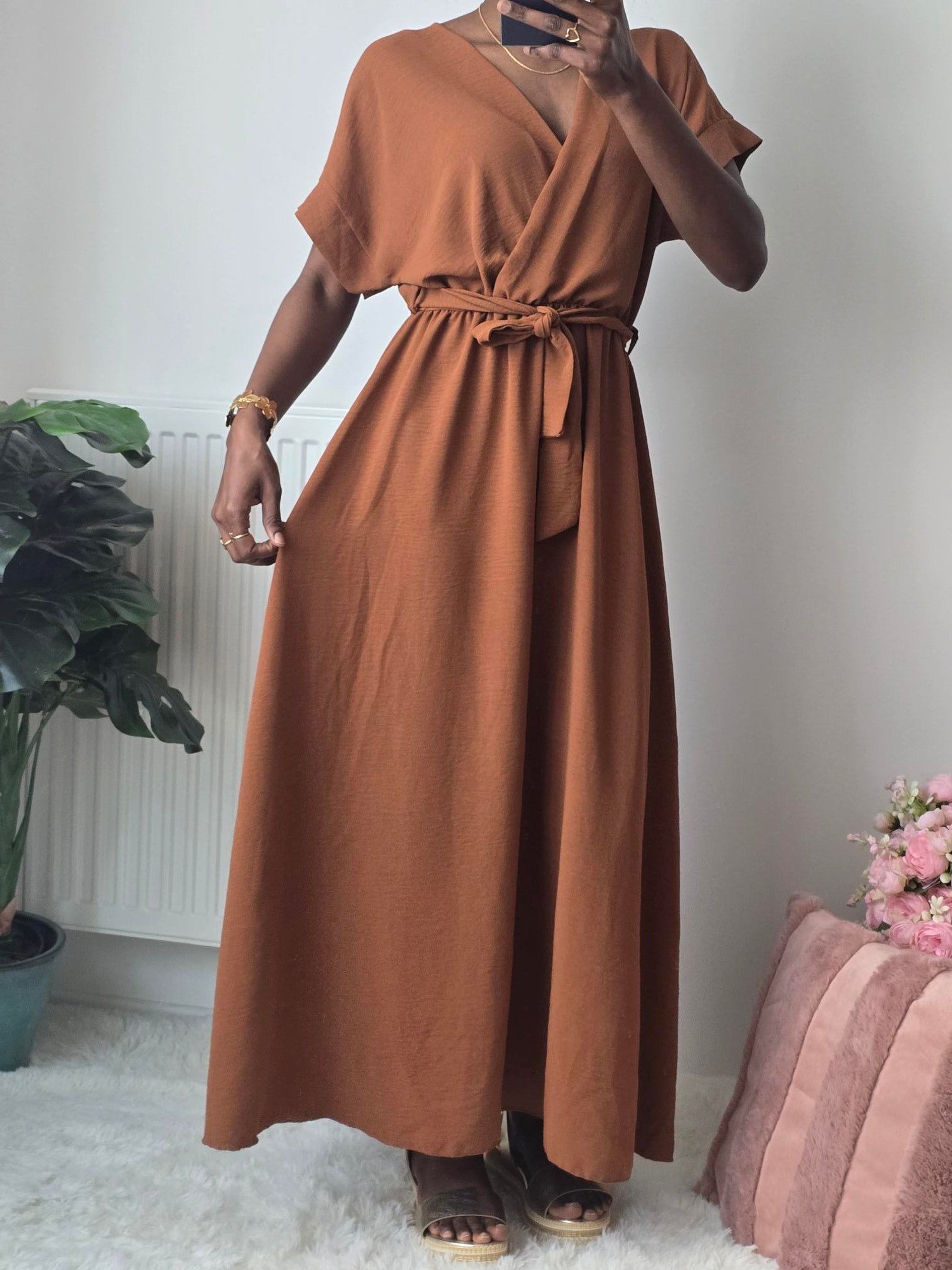 Robe longue cache-cœur camel ✦ Allure bohème & fluidité absolue La Chica