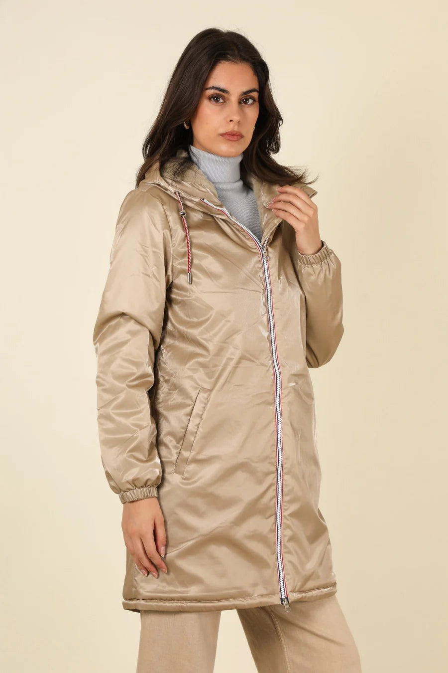 IMPERMEABLE LONG FOURRE AVEC CORDONS SABLE La Chica