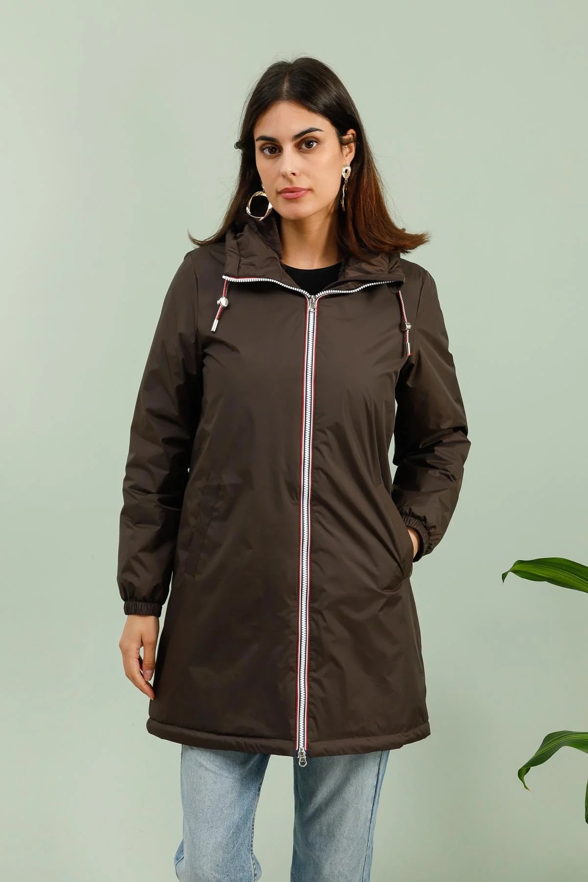 IMPERMEABLE LONG FOURRE AVEC CORDONS MARRON FONCE La Chica