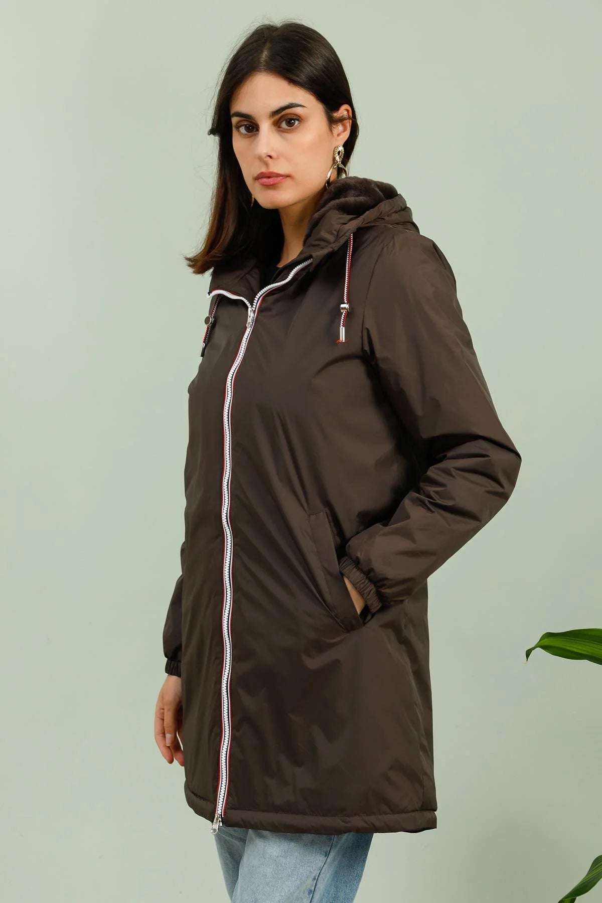 IMPERMEABLE LONG FOURRE AVEC CORDONS MARRON FONCE La Chica