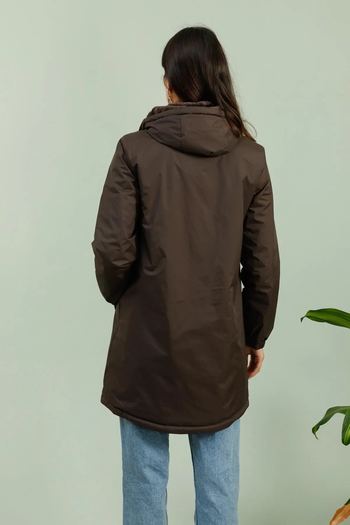 IMPERMEABLE LONG FOURRE AVEC CORDONS MARRON FONCE La Chica