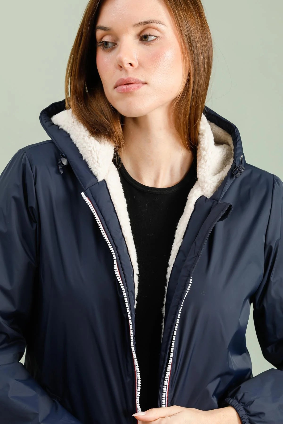 IMPERMEABLE LONG FOURRE MARINE ECRU LAURA JO La Chica