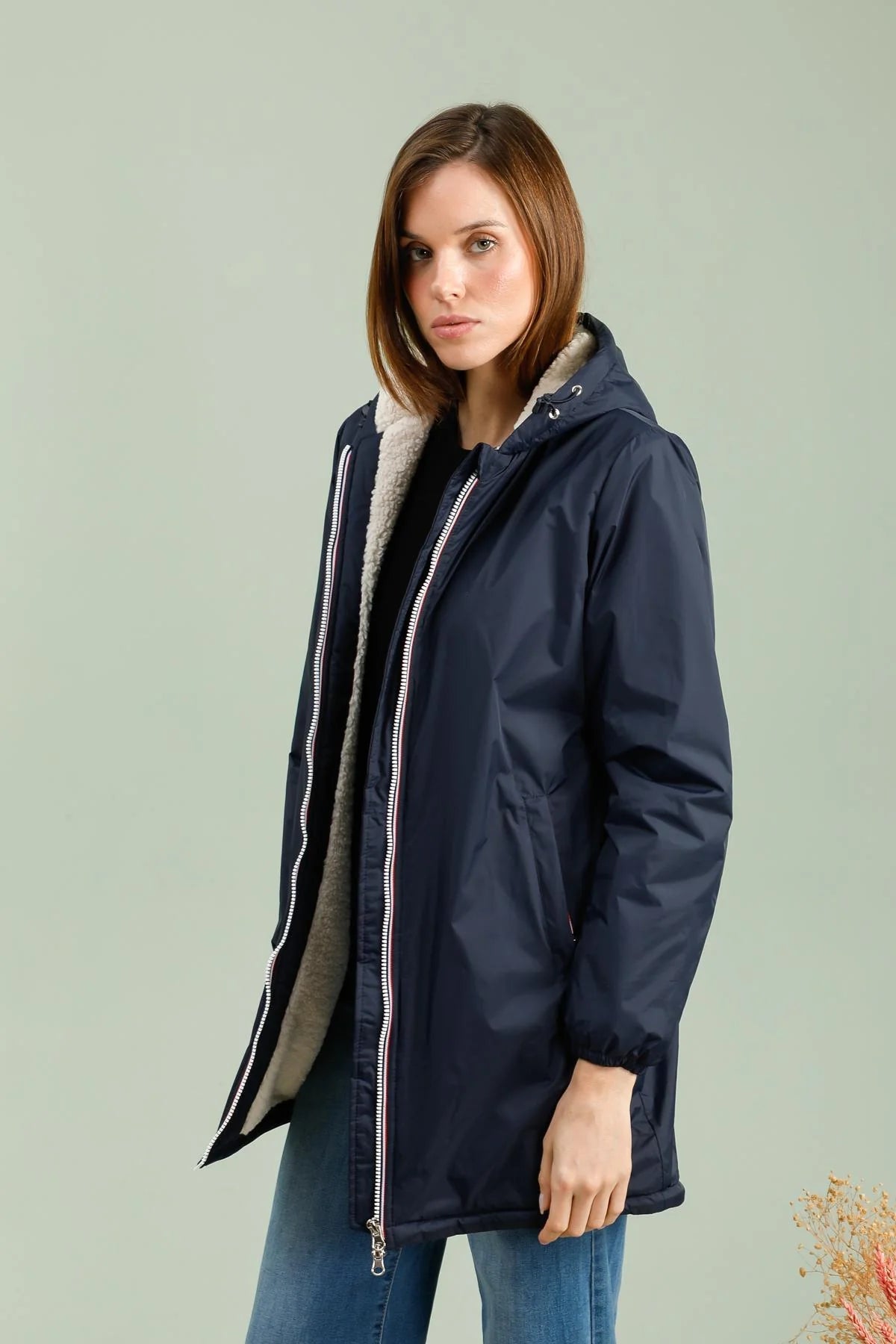 IMPERMEABLE LONG FOURRE MARINE ECRU LAURA JO La Chica