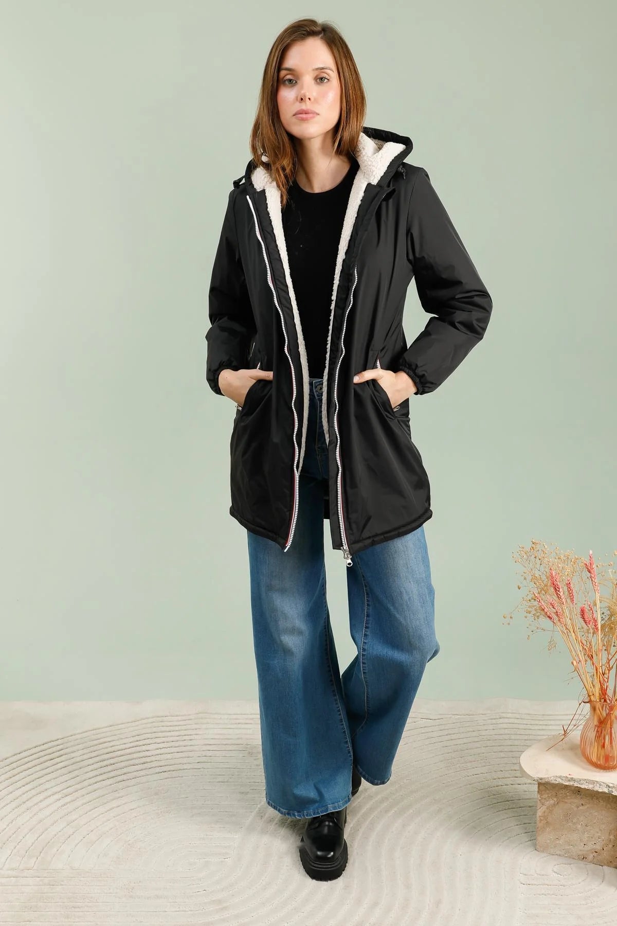 IMPERMEABLE LONG FOURRE NOIR LAURA JO La Chica