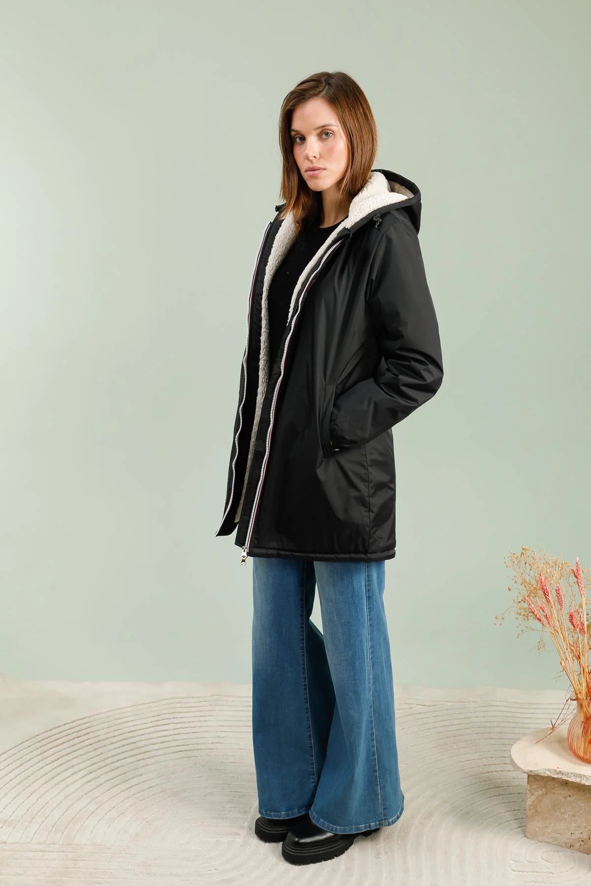 IMPERMEABLE LONG FOURRE NOIR LAURA JO La Chica
