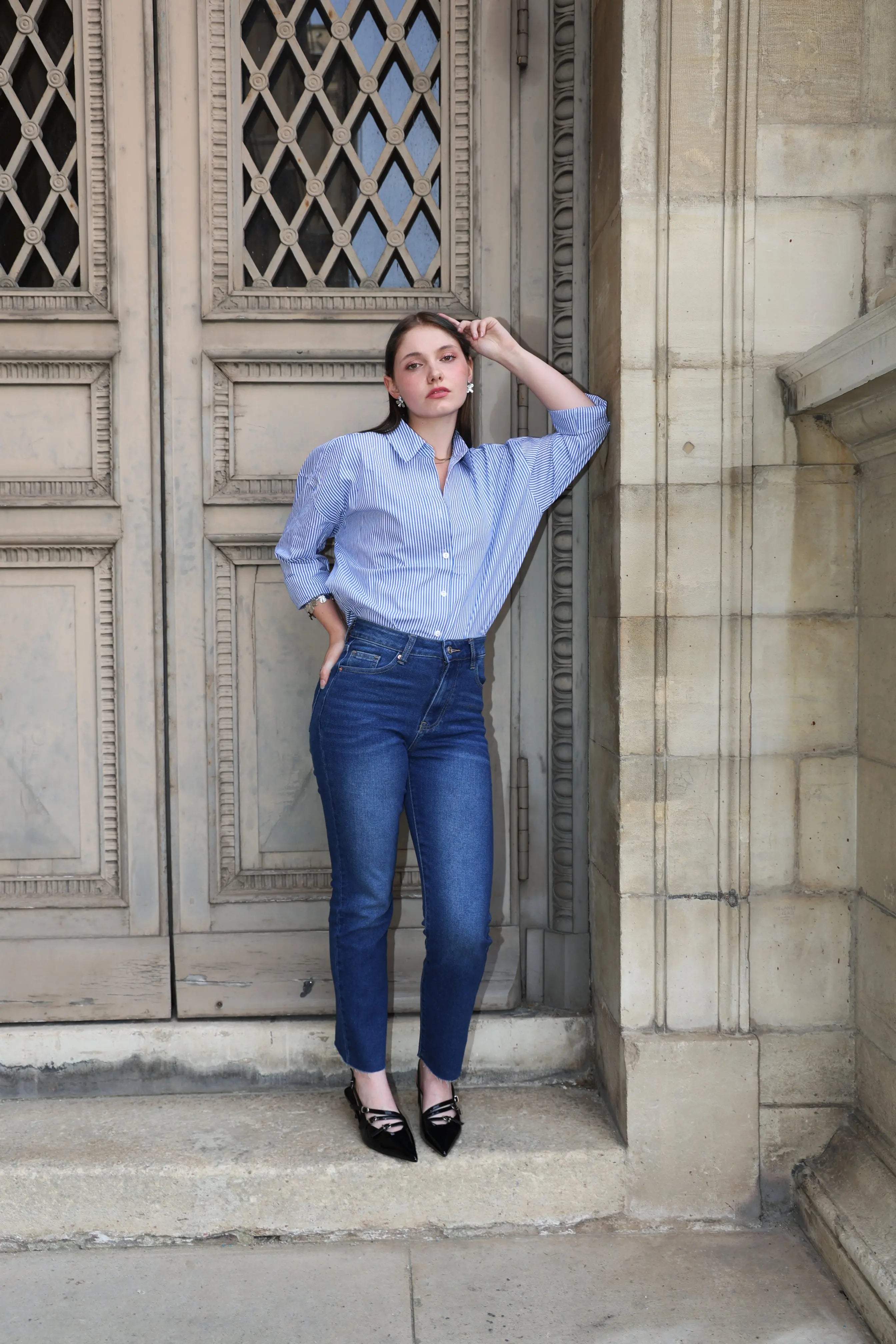CHEMISE BLEUE RAYEE La Chica