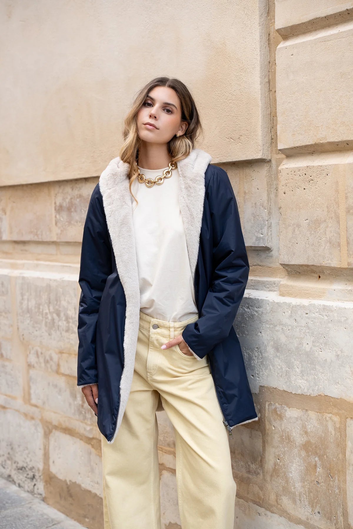 IMPERMEABLE FOURRE REVERSIBLE MARINE BEIGE La Chica
