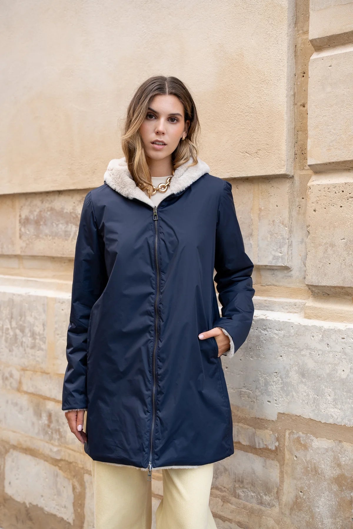IMPERMEABLE FOURRE REVERSIBLE MARINE BEIGE La Chica