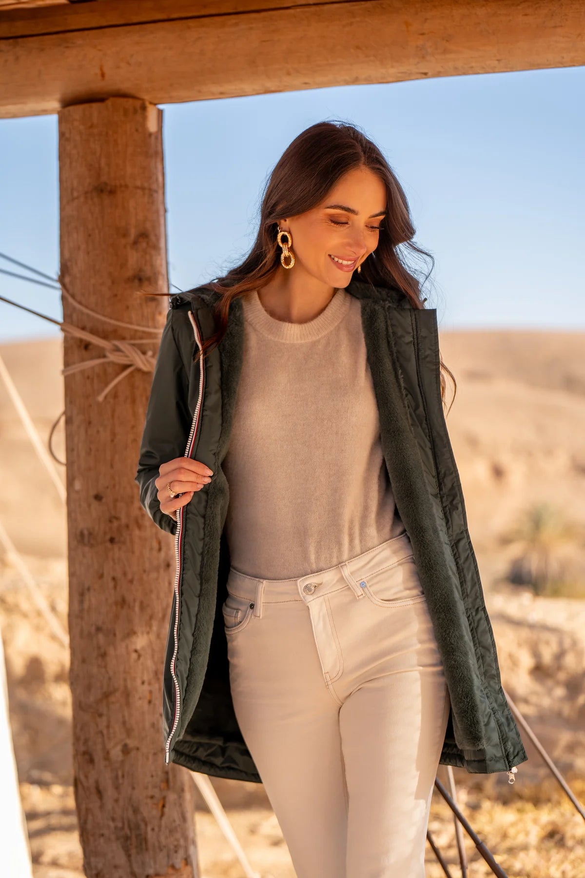 IMPERMEABLE LONG FOURRE VERT La Chica