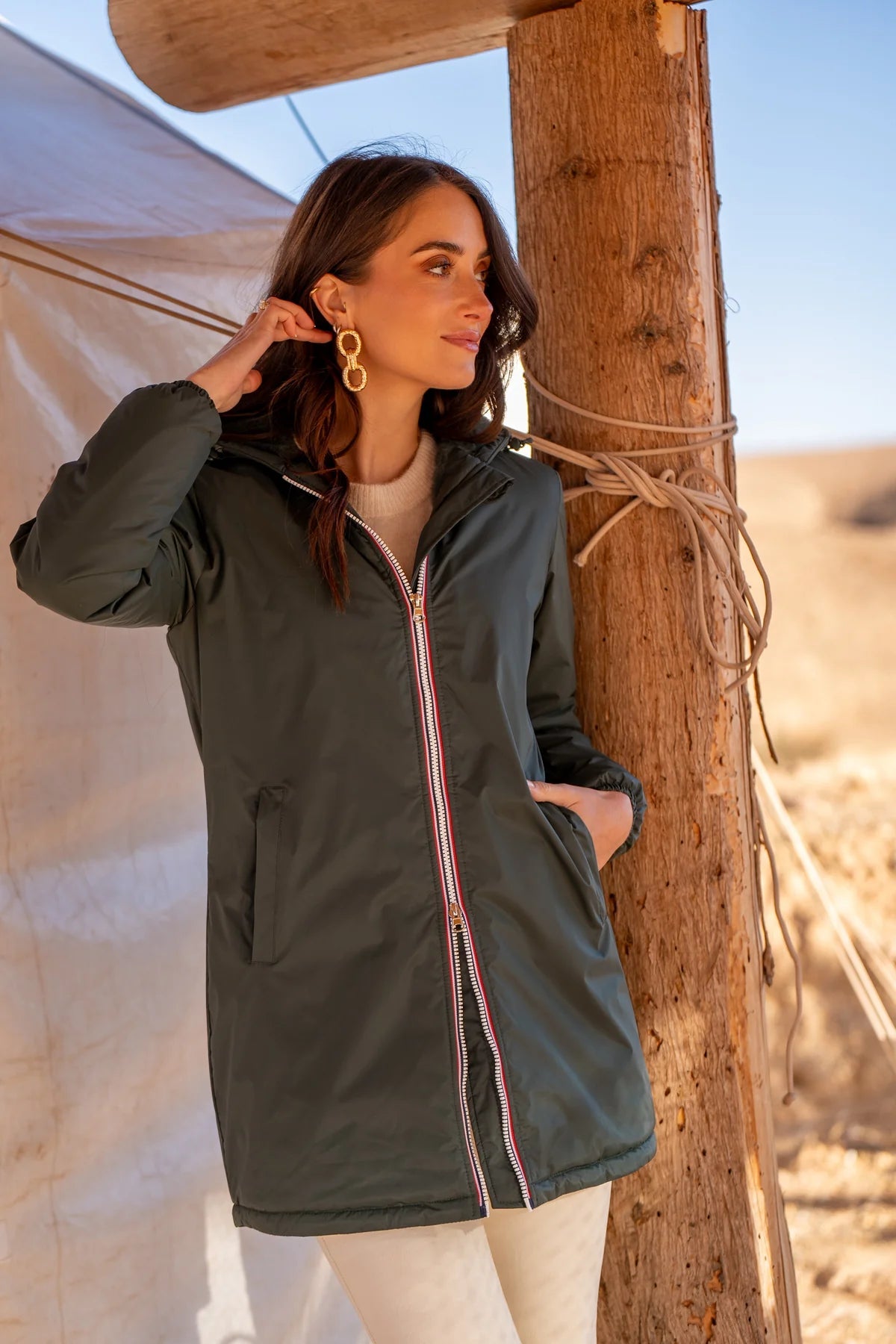 IMPERMEABLE LONG FOURRE VERT La Chica