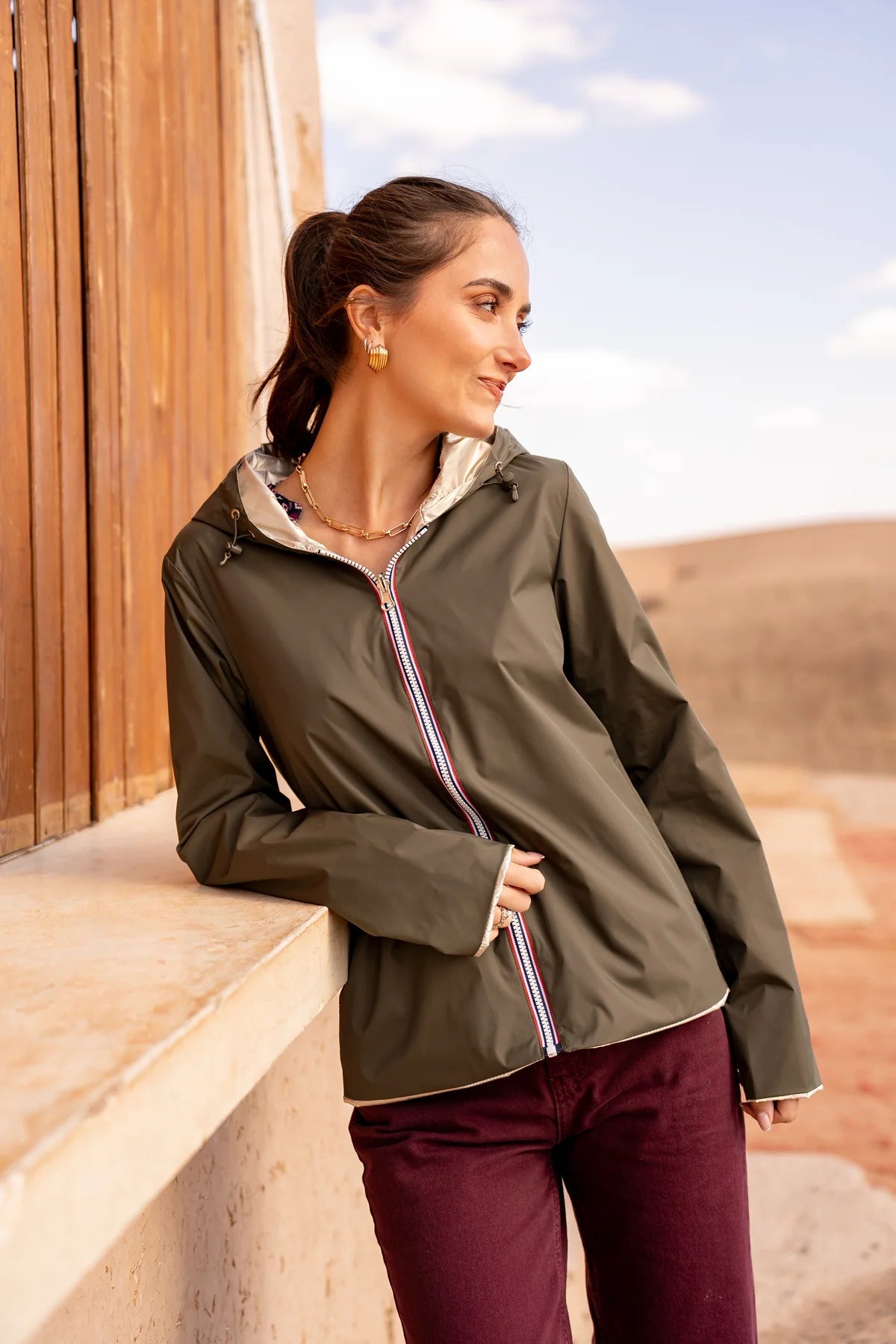 MANTEAU COURT IMPERMEABLE REVERSIBLE KAKI DORE LAURA JO La Chica