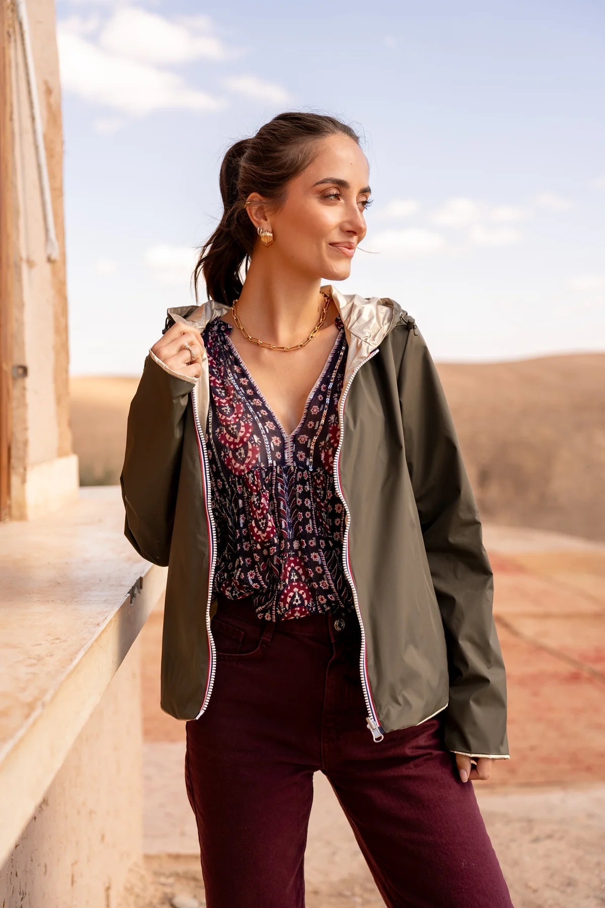 MANTEAU COURT IMPERMEABLE REVERSIBLE KAKI DORE LAURA JO La Chica