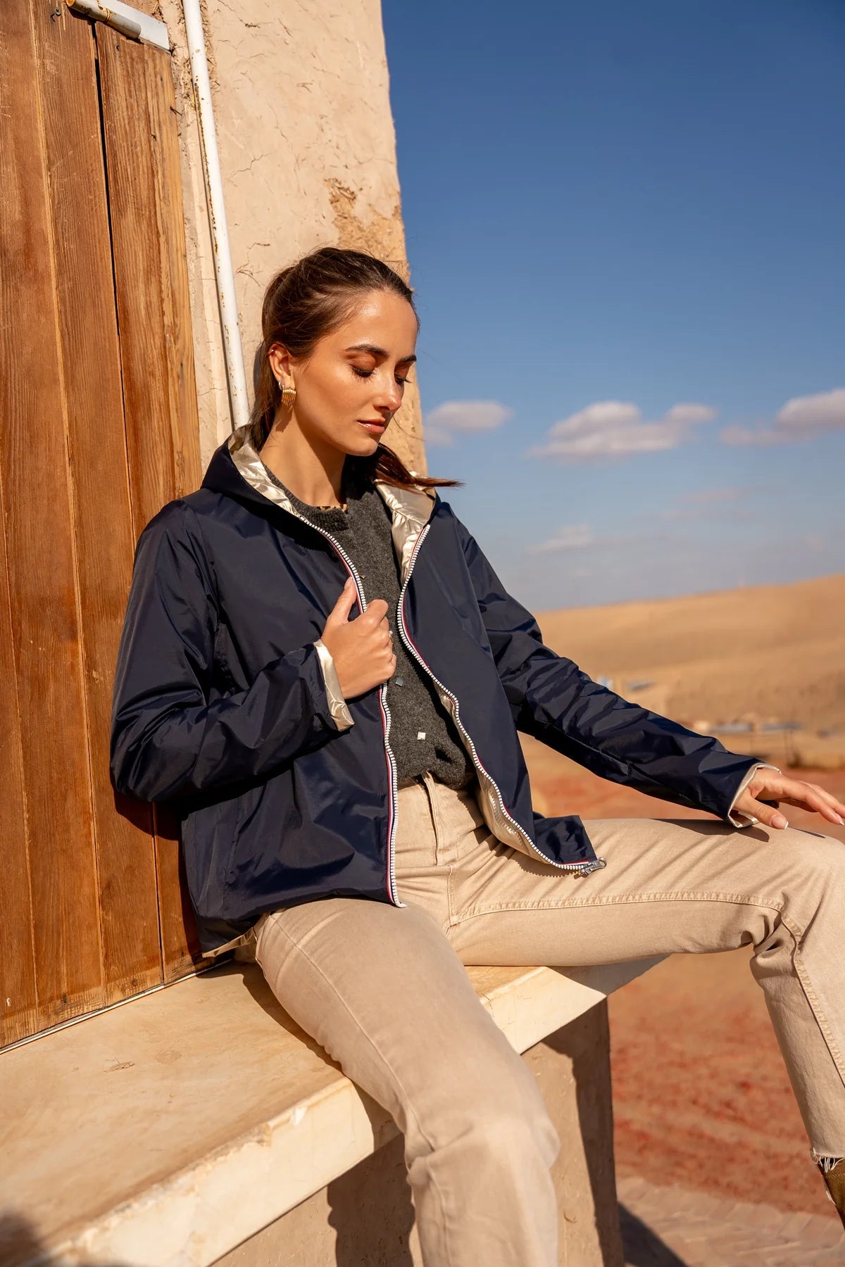 MANTEAU COURT IMPERMEABLE REVERSIBLE MARINE DORE LAURA JO La Chica