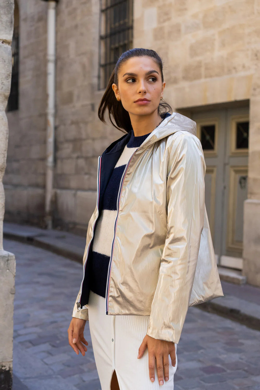 MANTEAU COURT IMPERMEABLE REVERSIBLE MARINE DORE LAURA JO La Chica
