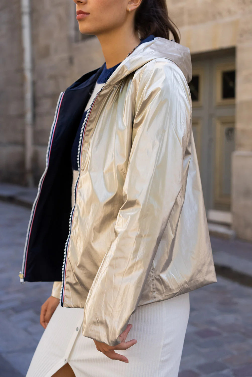 MANTEAU COURT IMPERMEABLE REVERSIBLE MARINE DORE LAURA JO La Chica