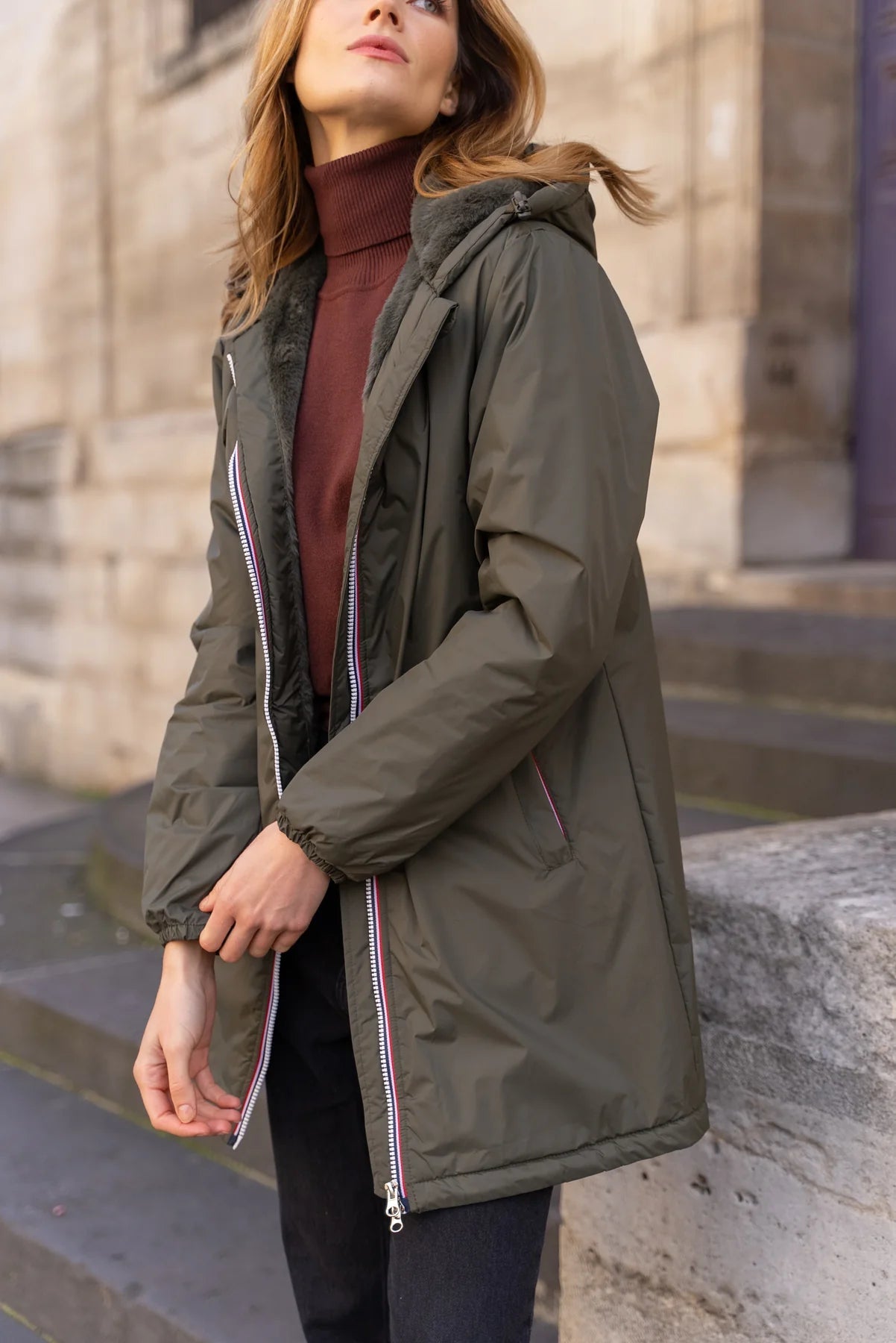 IMPERMEABLE LONG FOURRE KAKI La Chica