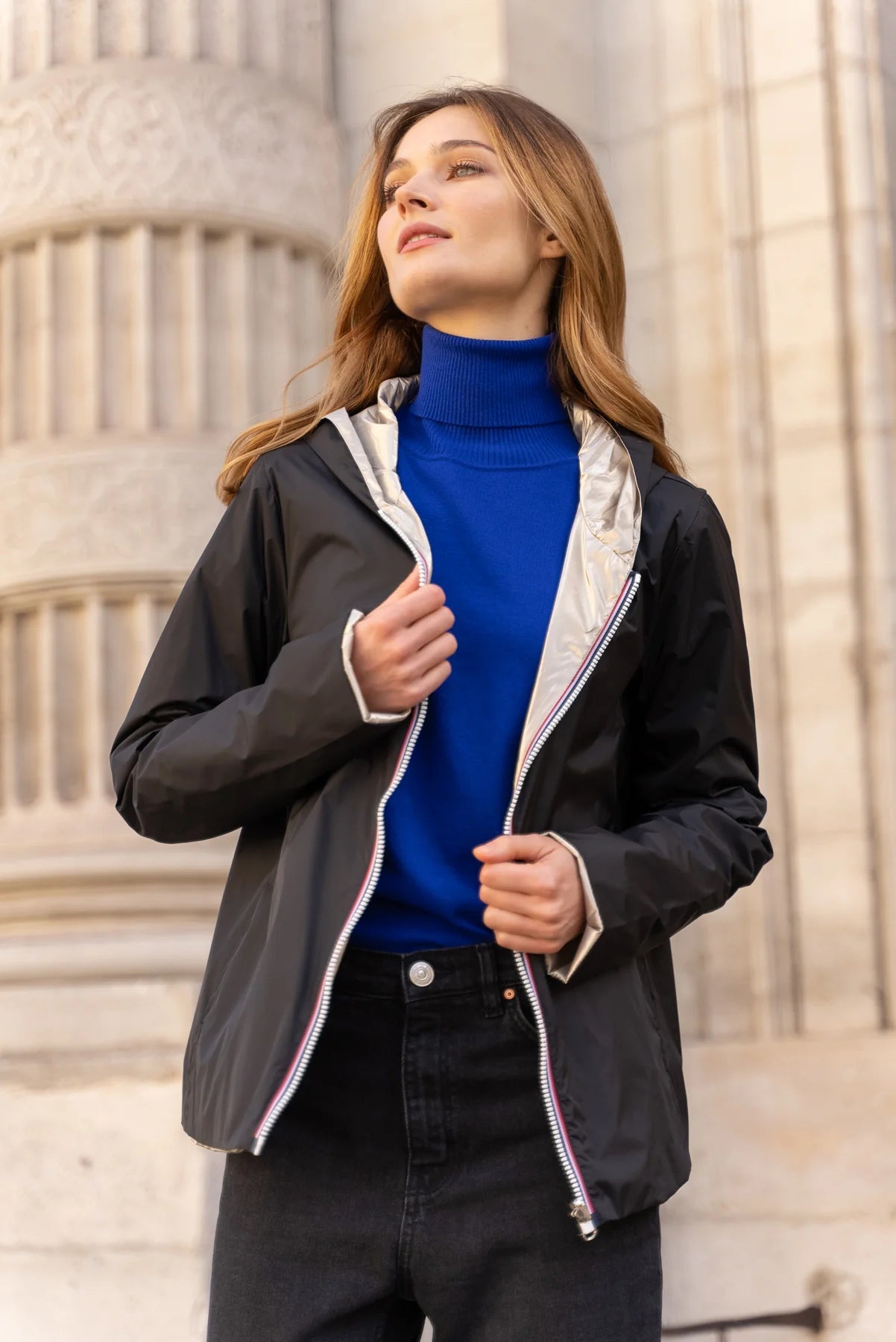 MANTEAU COURT IMPERMEABLE REVERSIBLE NOIRE DORE LAURA JO La Chica