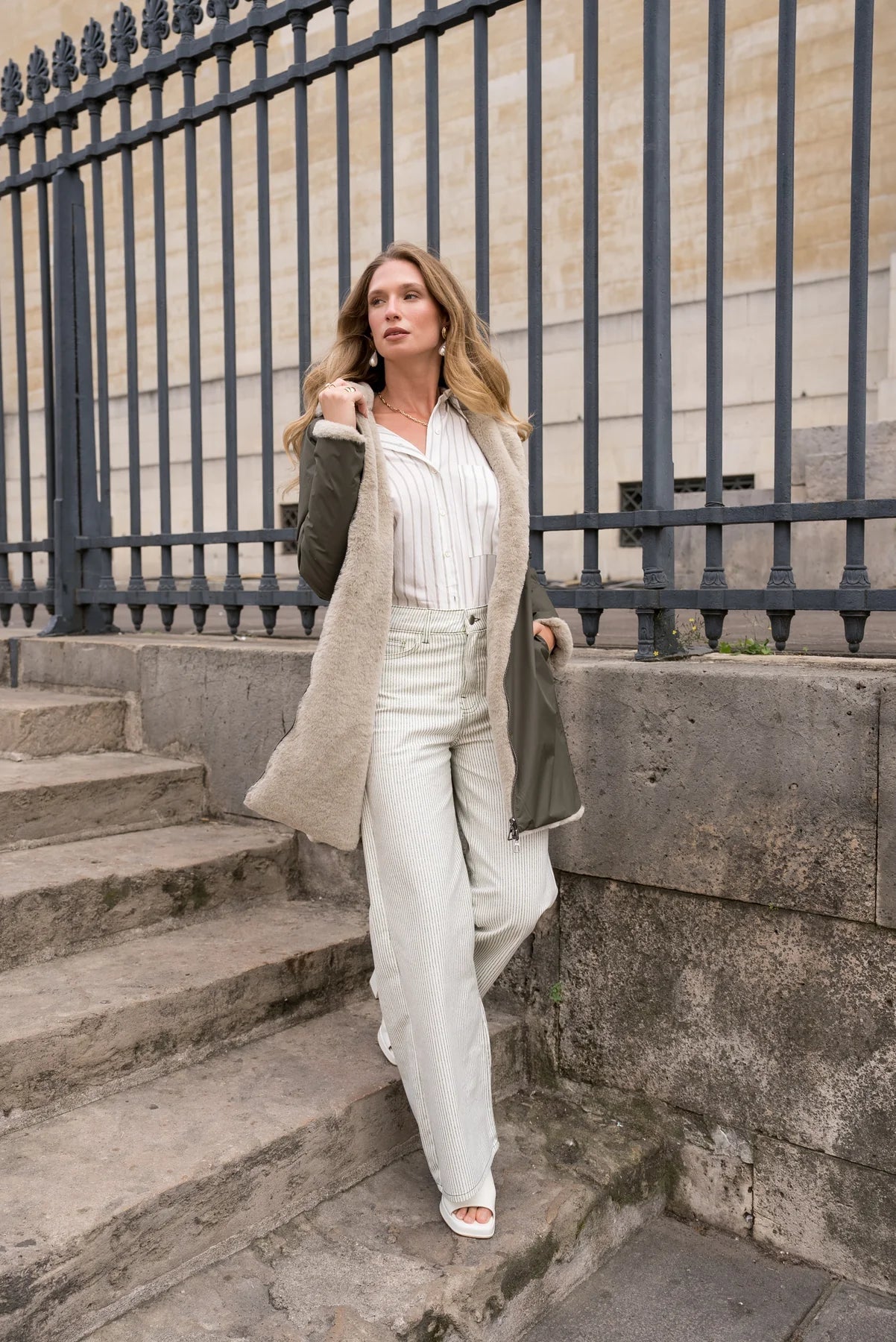 IMPERMEABLE LONG FOURRE REVERSIBLE KAKI BEIGE La Chica