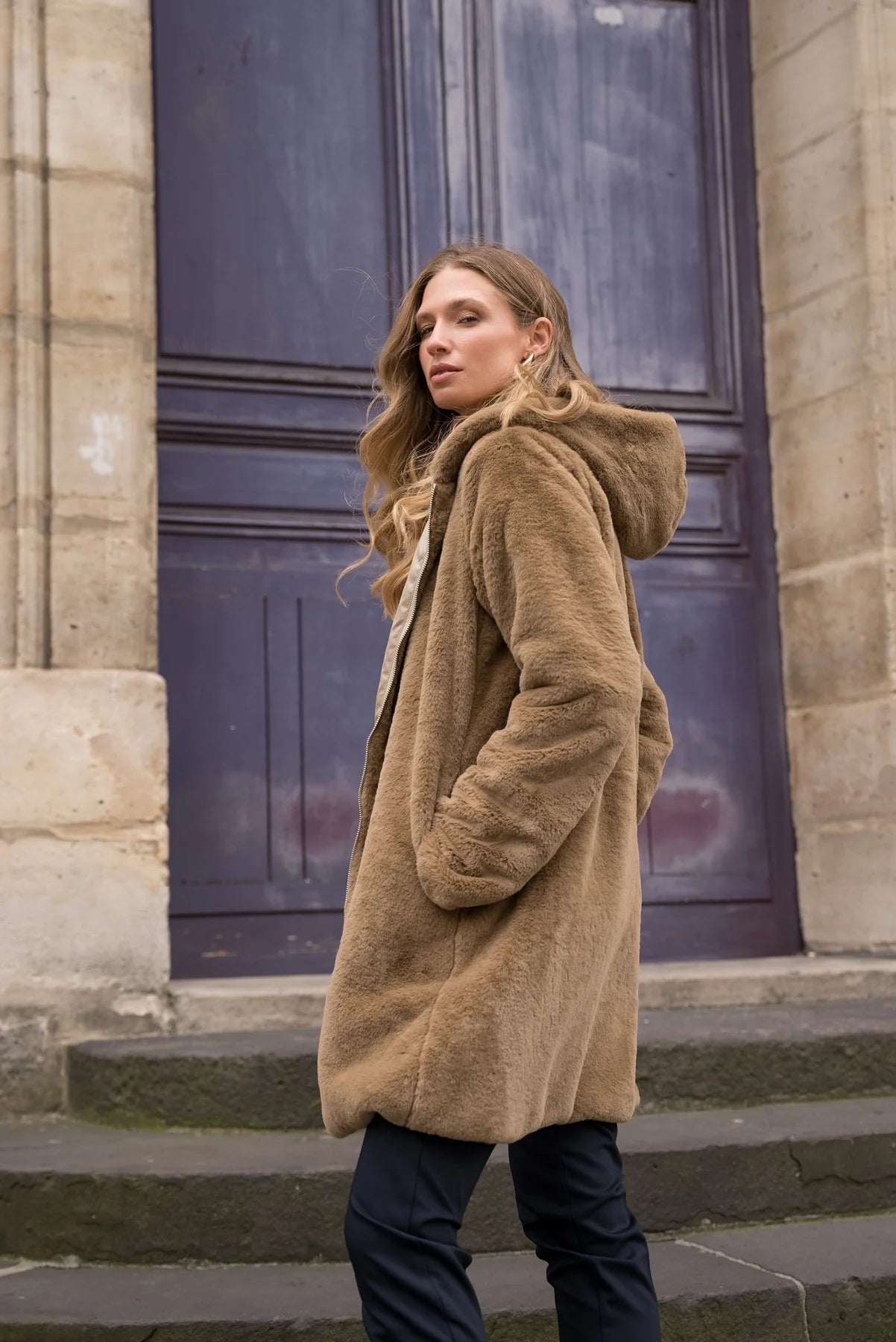 IMPERMEABLE LONG FOURRE REVERSIBLE SABLE CAMEL La Chica