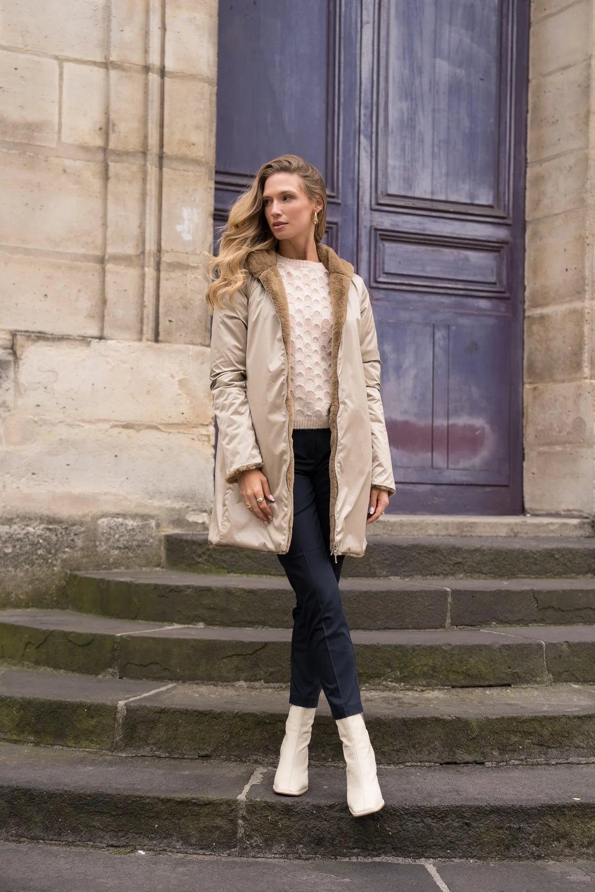 IMPERMEABLE LONG FOURRE REVERSIBLE SABLE CAMEL La Chica