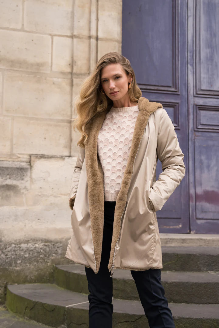 IMPERMEABLE LONG FOURRE REVERSIBLE SABLE CAMEL La Chica