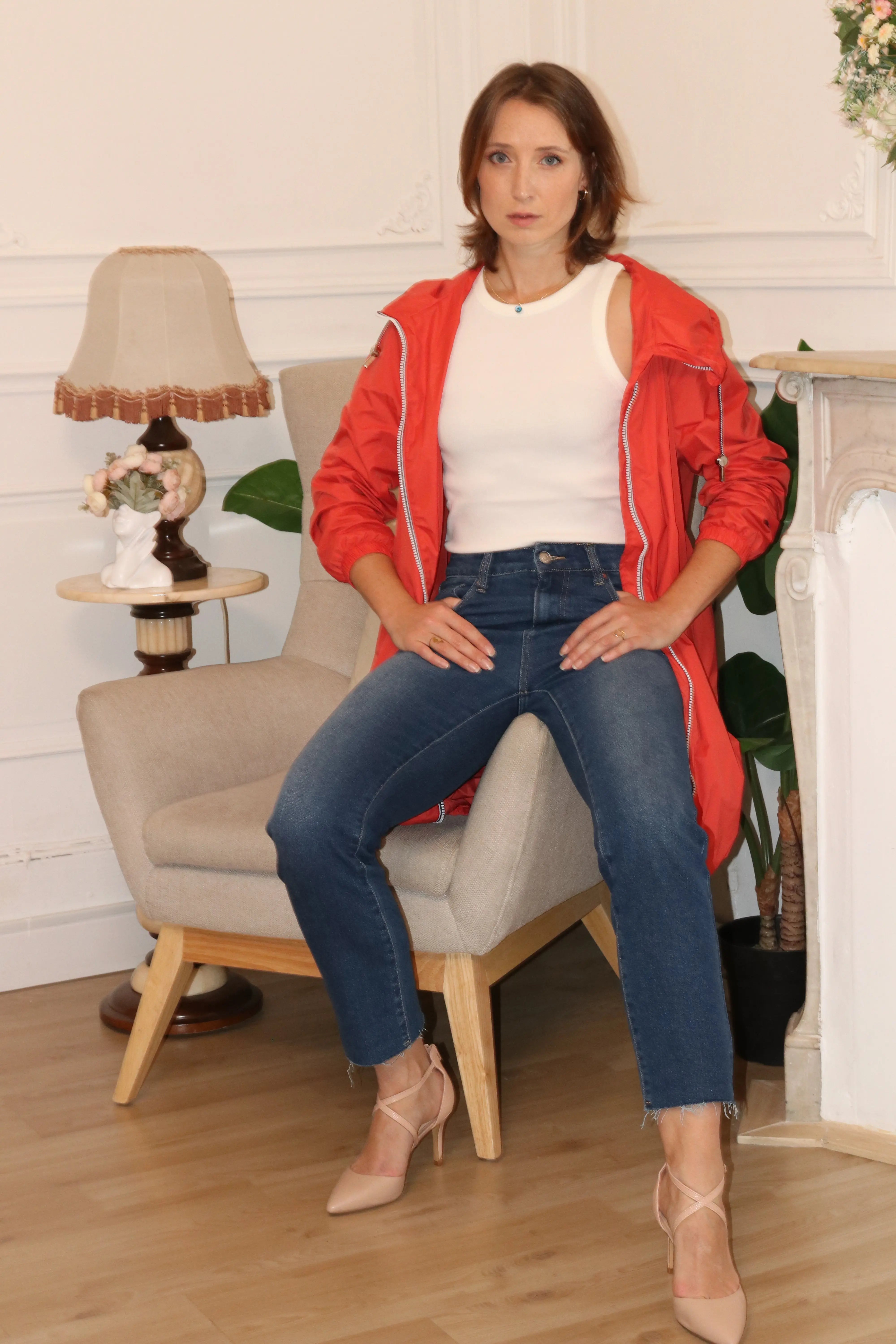 IMPERMEABLE LEGER LONG LAURA JO ROUGE CORAIL La Chica