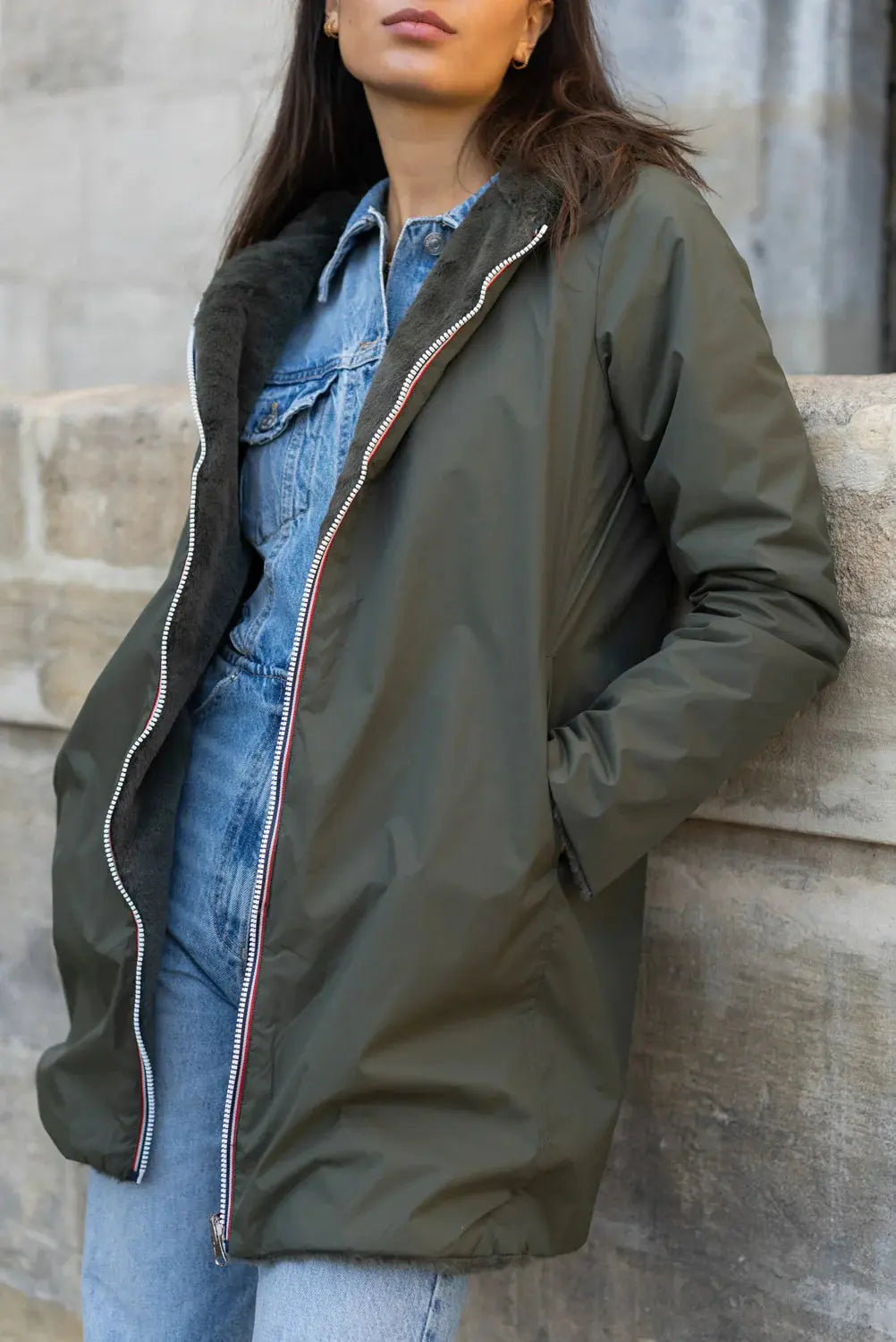 IMPERMEABLE LONG FOURRE LAURA JO KAKI La Chica
