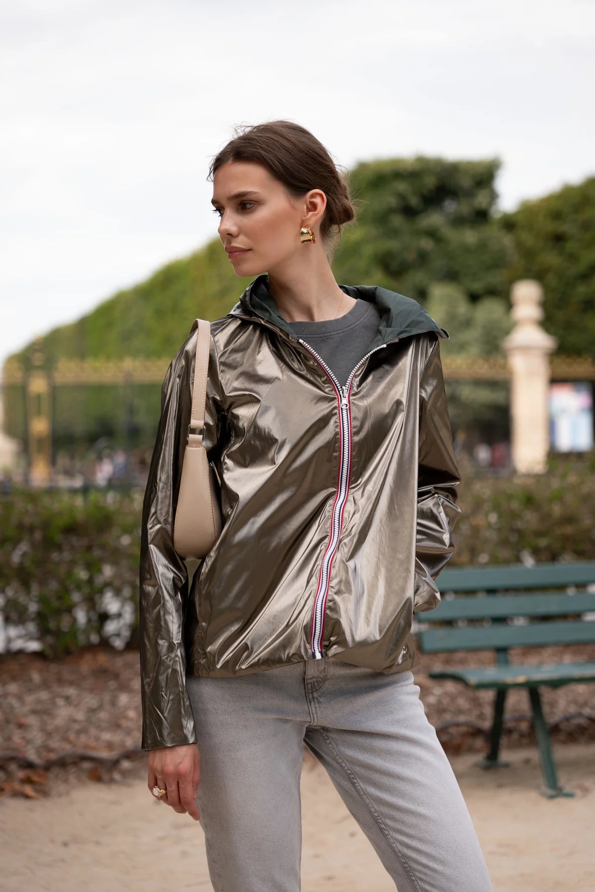 MANTEAU COURT IMPERMEABLE REVERSIBLE VERT BRONZE LAURA JO La Chica