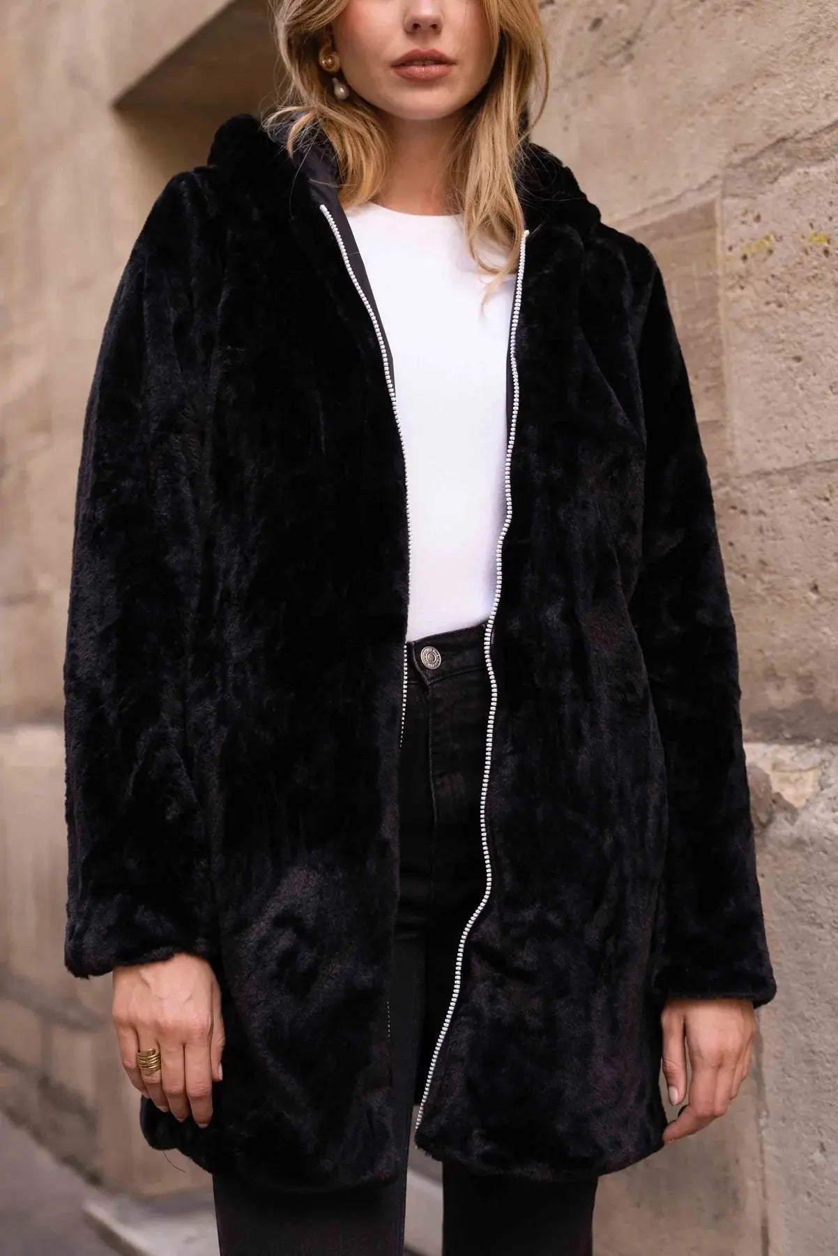 PARKA IMPERMEABLE FOURRE LONG NOIRE La Chica