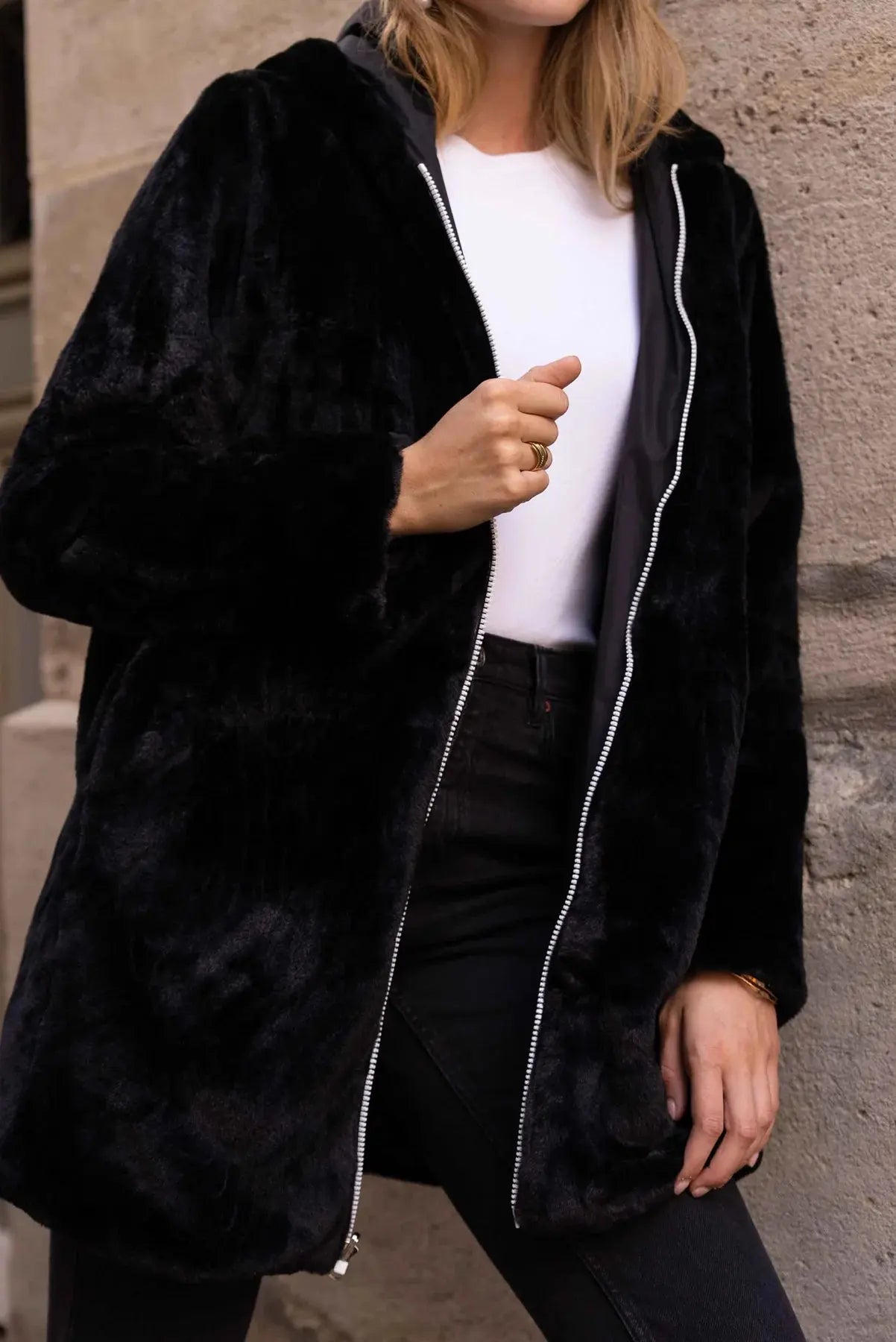 PARKA IMPERMEABLE FOURRE LONG NOIRE La Chica