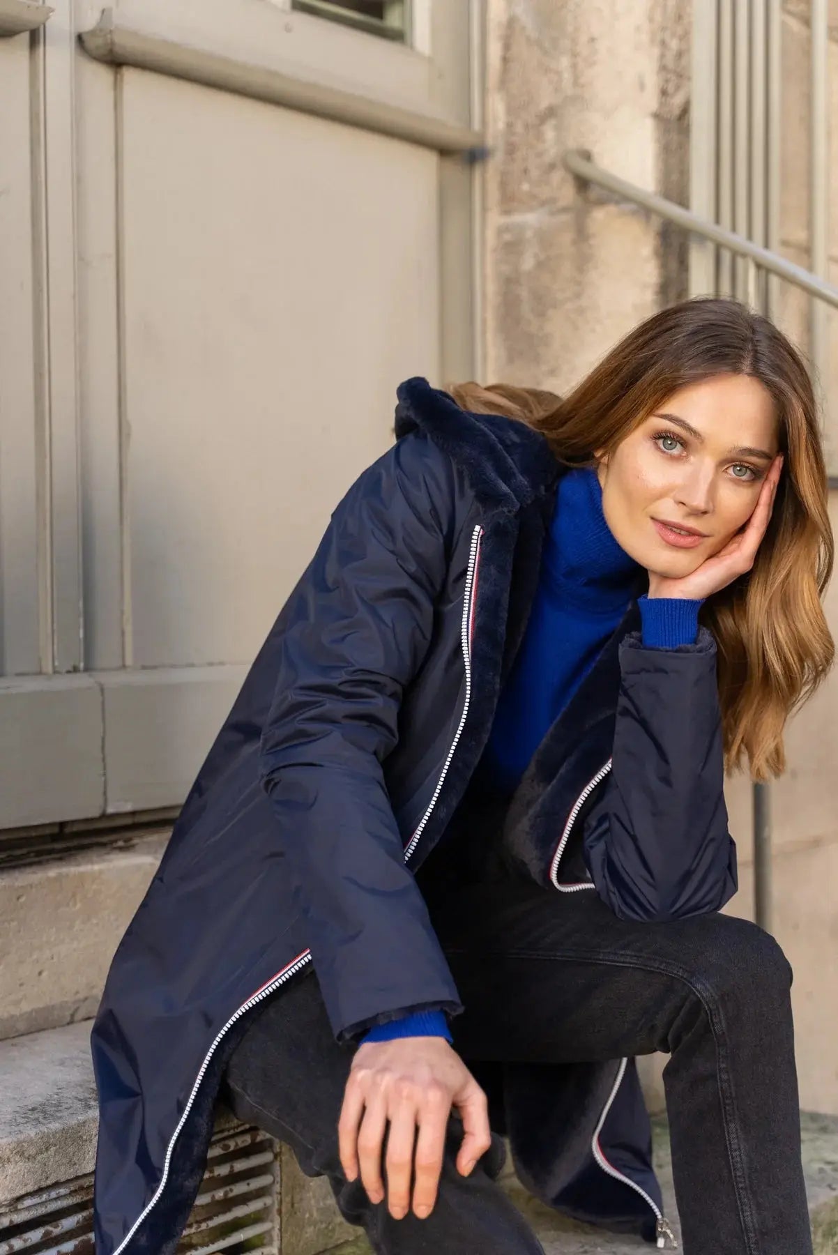PARKA IMPERMEABLE LONG FOURRE MARINE LAURA JO La Chica