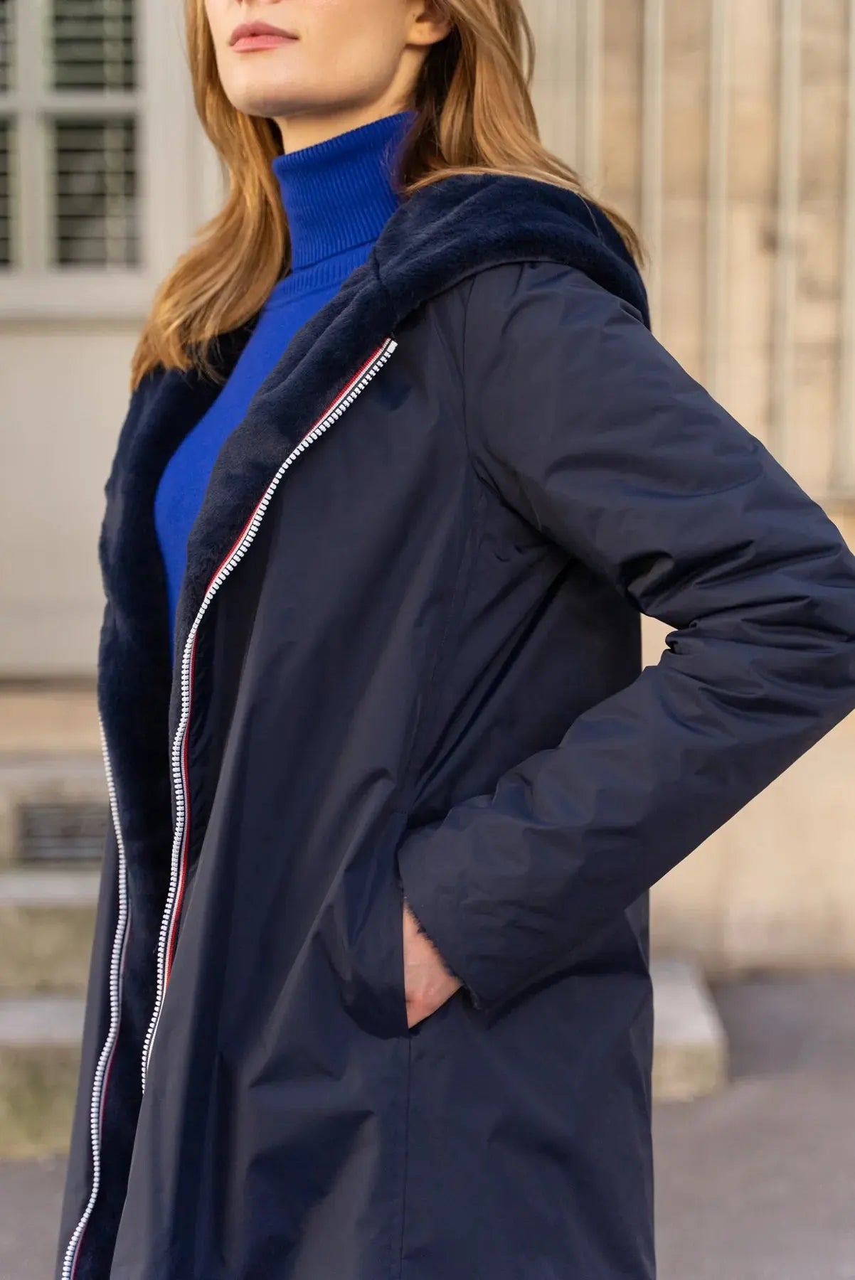 PARKA IMPERMEABLE LONG FOURRE MARINE LAURA JO La Chica