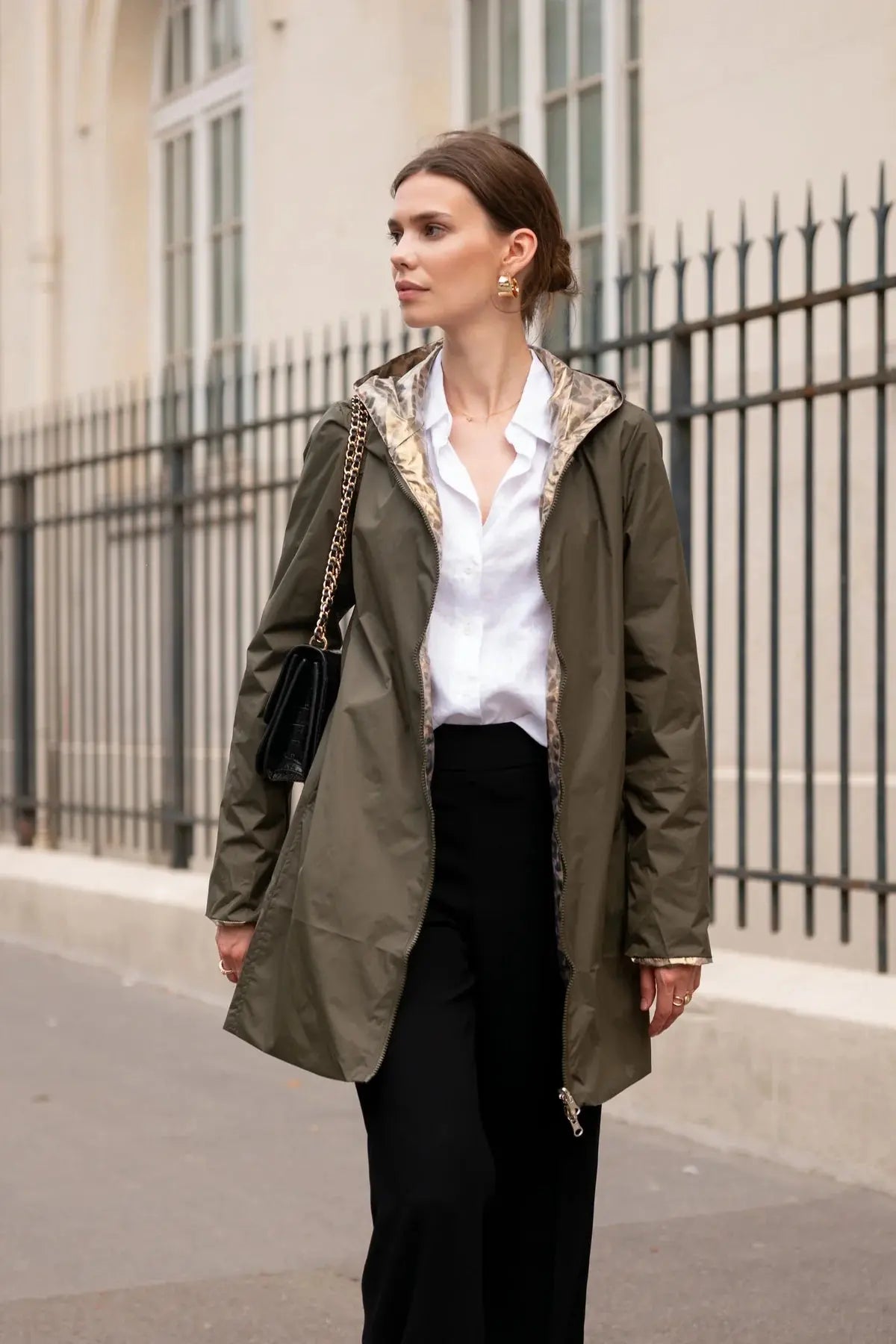 PARKA IMPERMEABLE LONG LEGERE REVERSIBLE LAURA JO KAKI LEOPARD La Chica