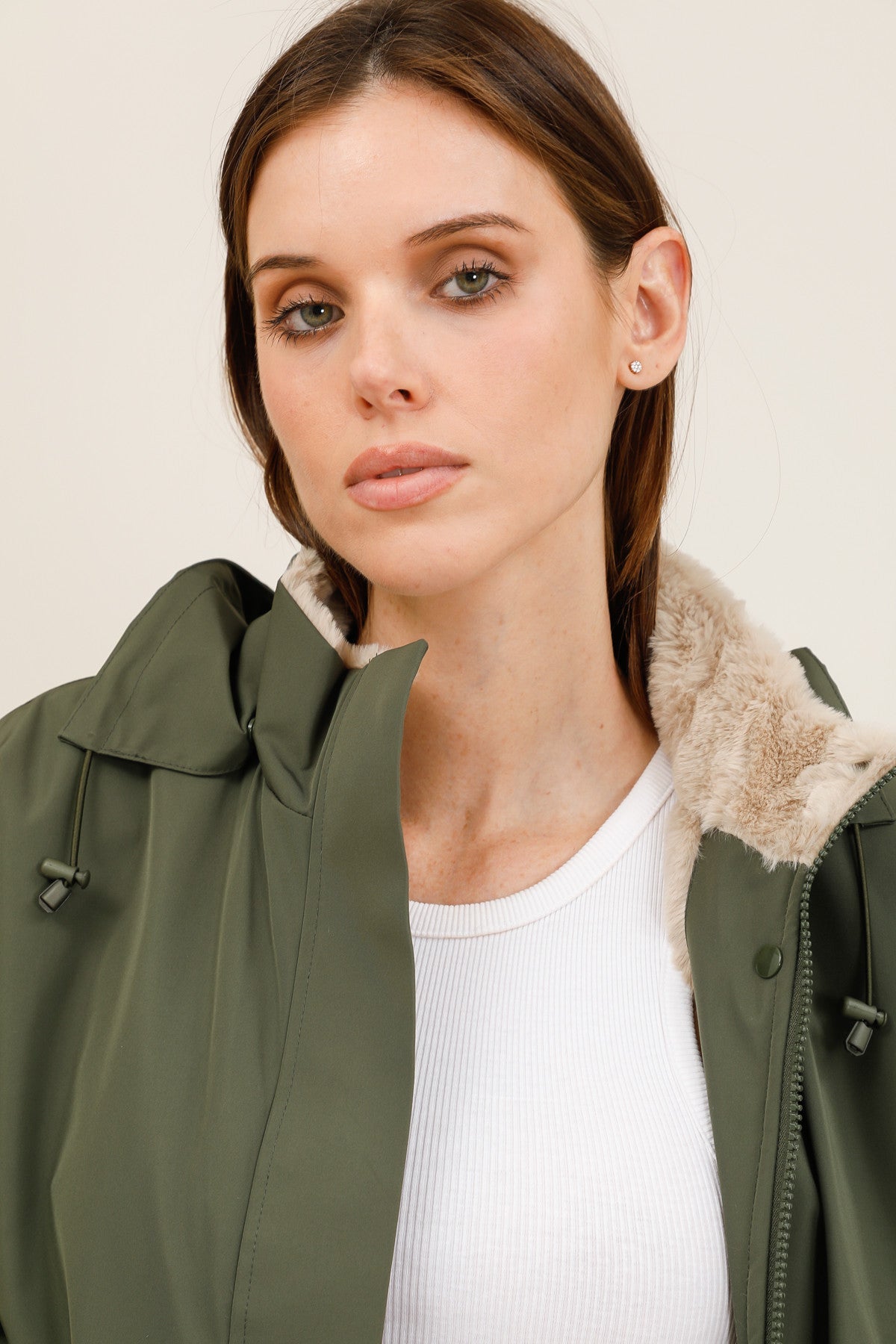 Blouson imperméable fourré à capuche amovible Laura Jo kaki pour femme – vue 3