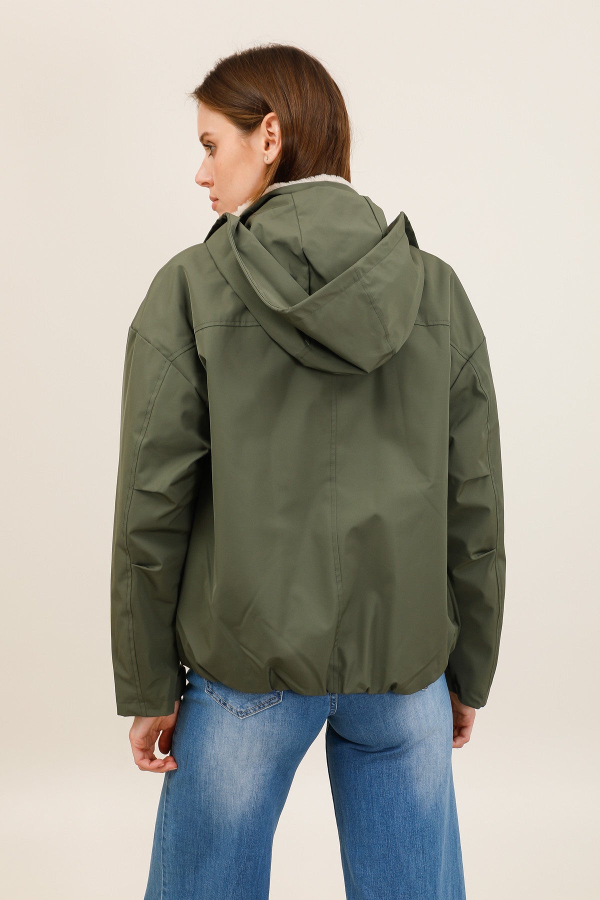 Blouson imperméable fourré à capuche amovible Laura Jo kaki pour femme – vue 4