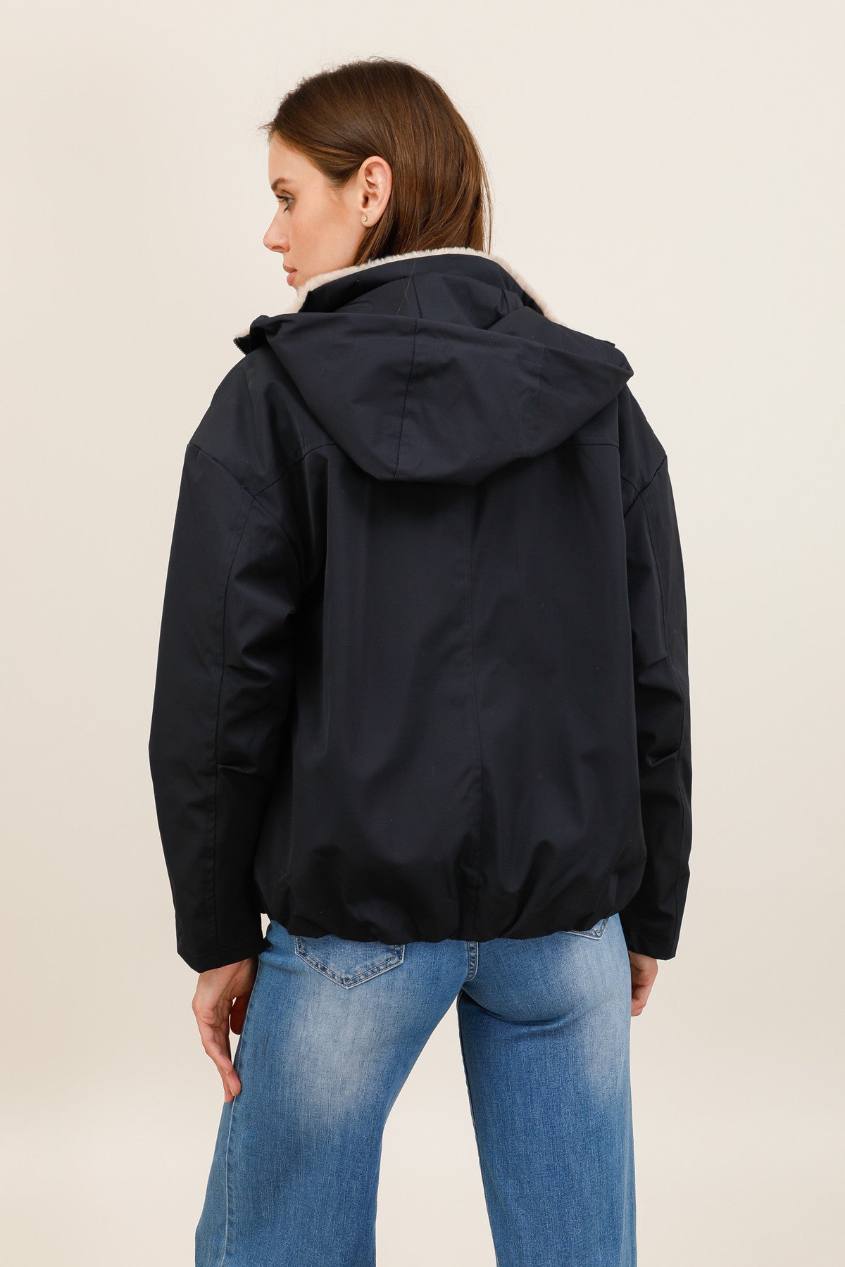 Blouson imperméable fourré à capuche amovible Laura Jo marine pour femme – vue 4