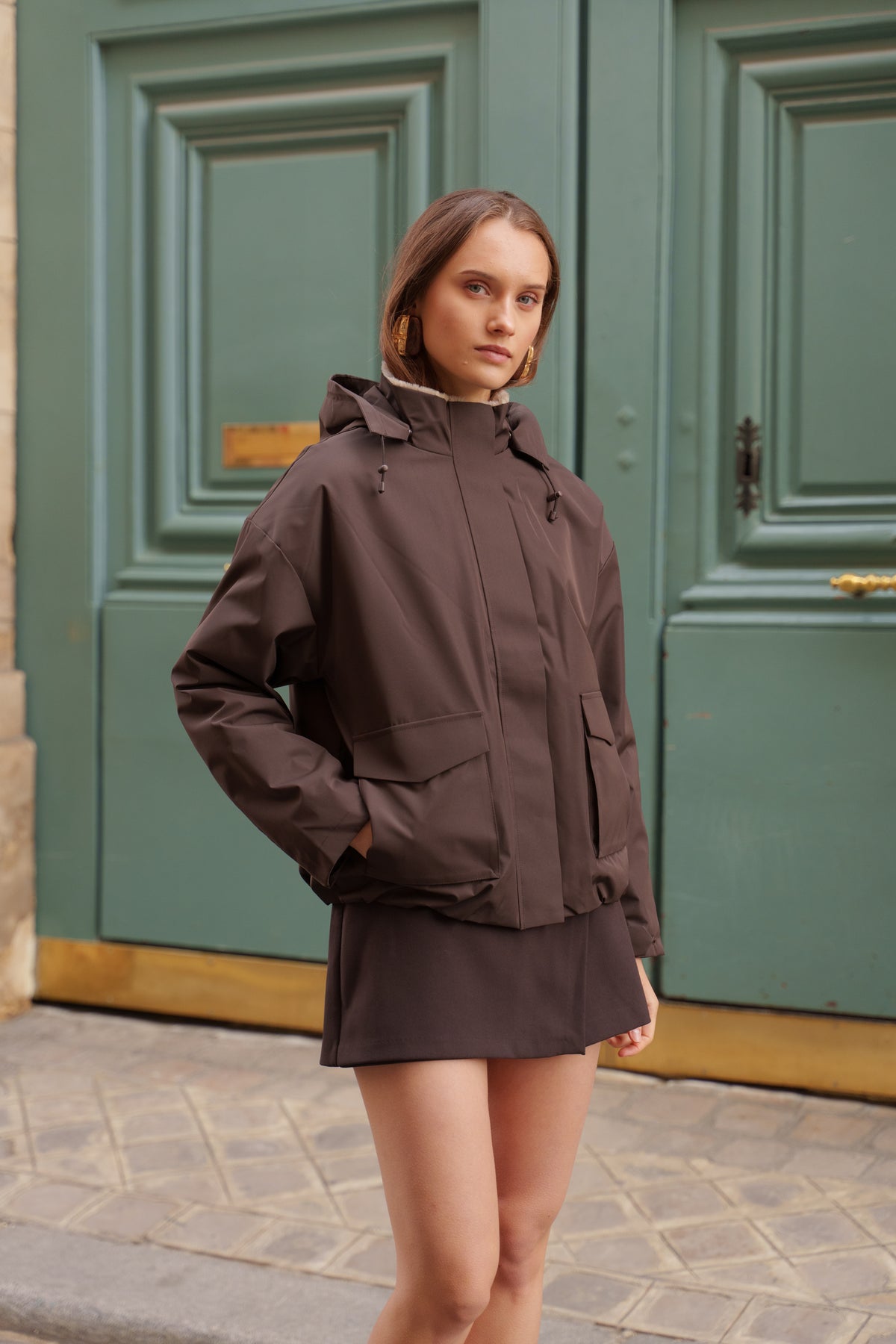 Blouson imperméable fourré à capuche amovible Laura Jo marron chocolat pour femme – vue 3
