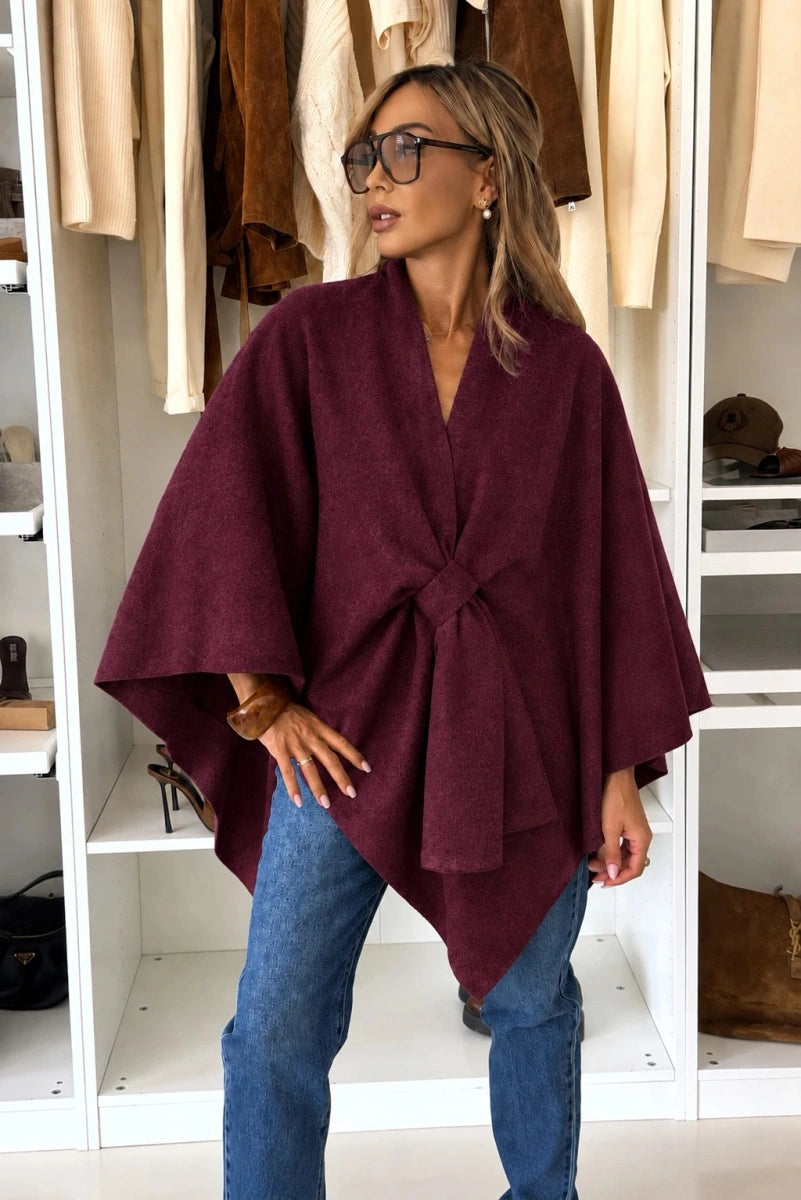 Cape poncho effet laine bordeaux pour femme – La Chica