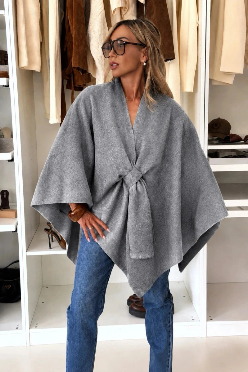 Cape poncho effet laine gris pour femme – La Chica