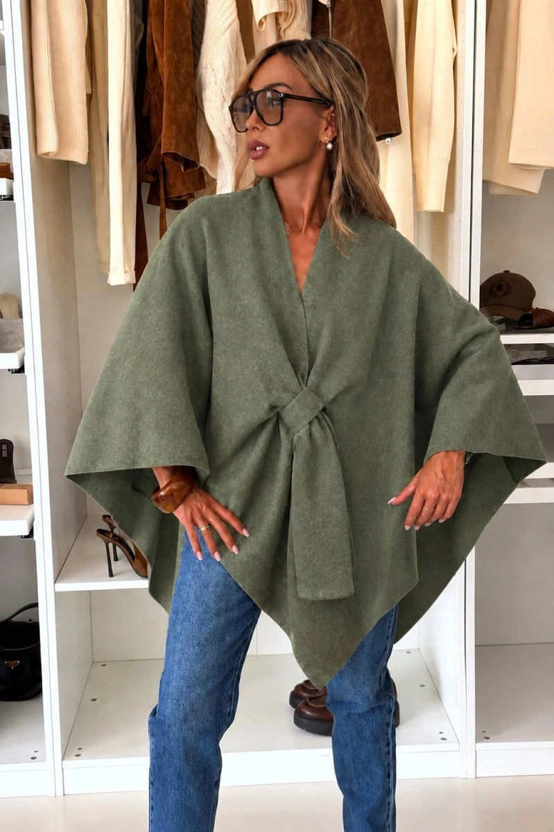 Cape poncho effet laine kaki pour femme – La Chica