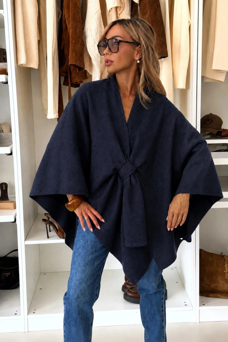 Cape poncho effet laine marine pour femme – La Chica